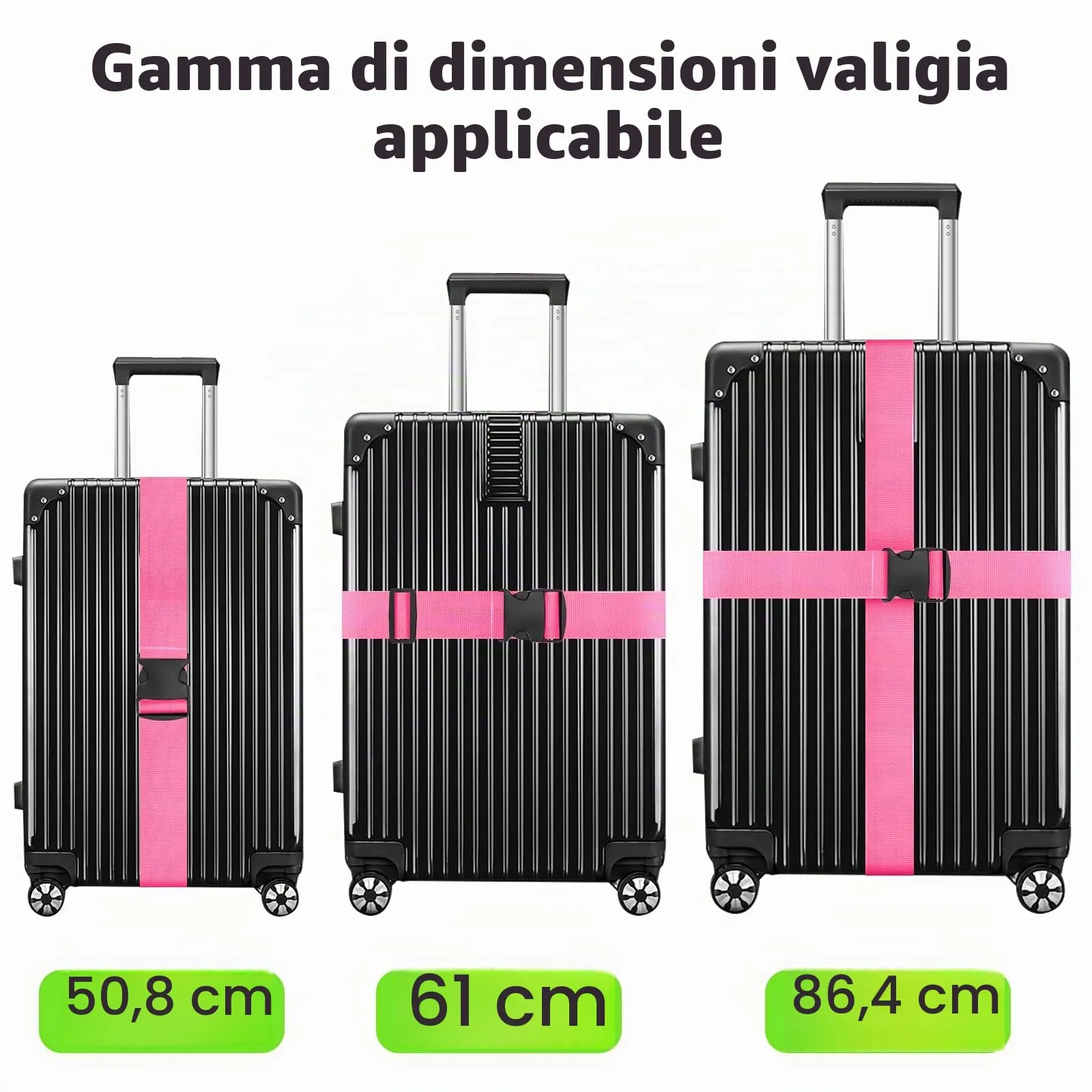 WISYOK Cinghia per Valigia, 2 Pezzi, 130-250 cm, Rosa - immagine 3