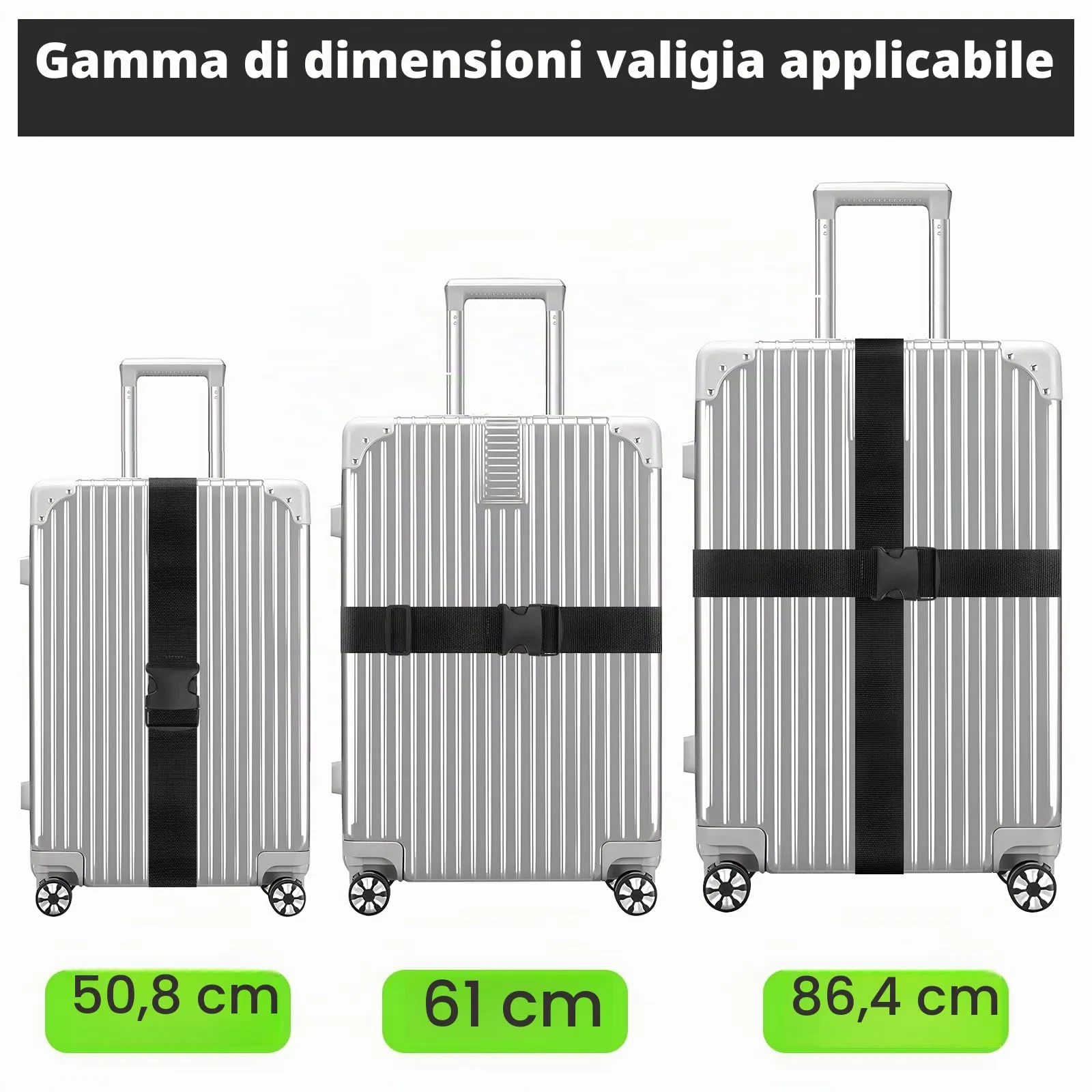 WISYOK Cinghie per Valigia, 4 Pezzi, 130-250 cm, Nero - immagine 3