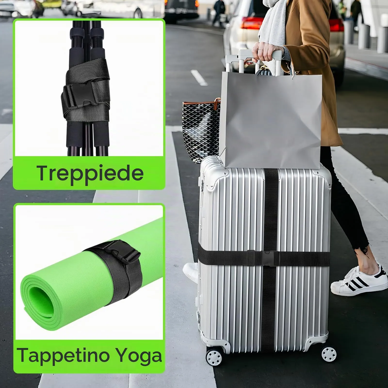 WISYOK Cinghie per Valigia, 4 Pezzi, 130-250 cm, Nero - immagine 7