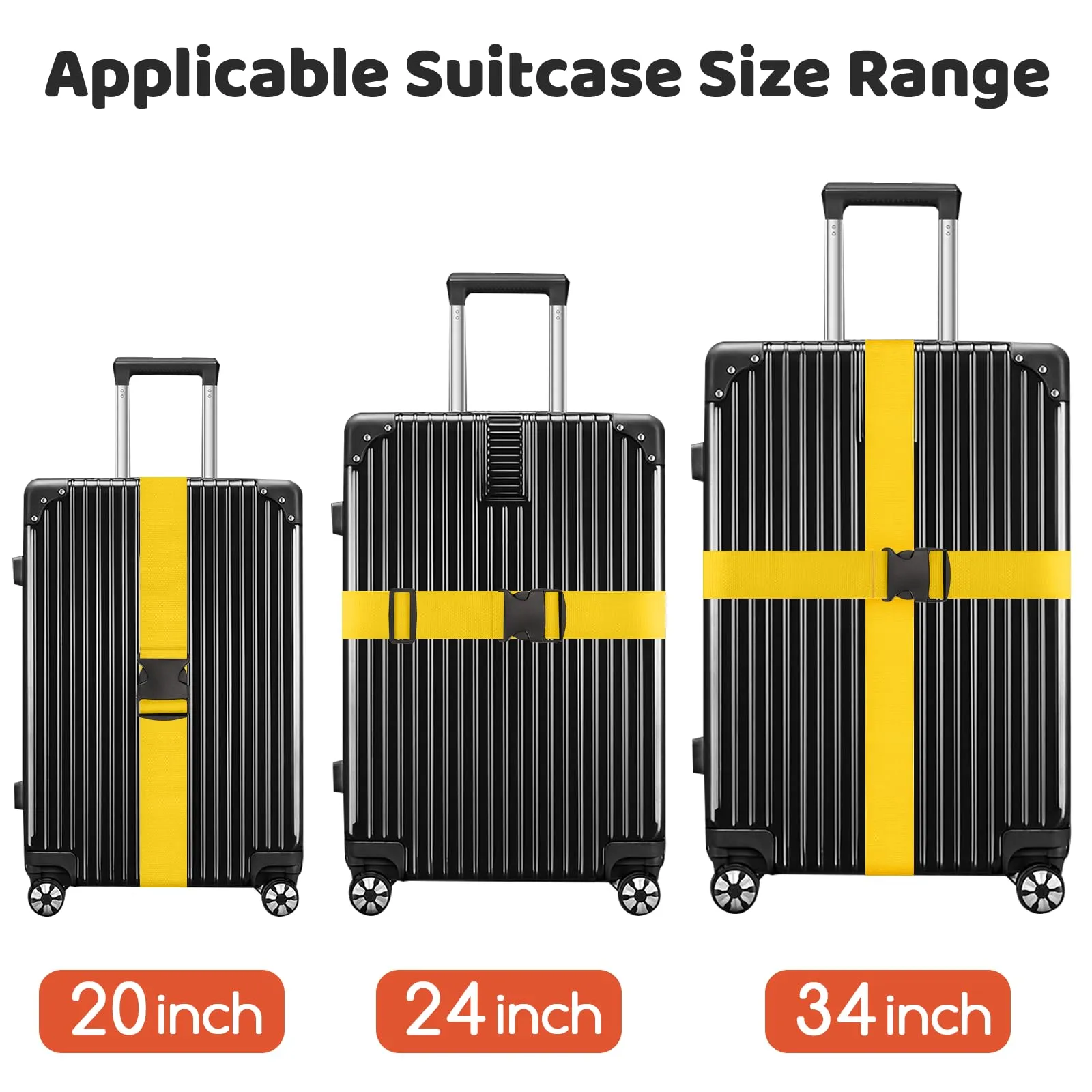WISYOK Cinghie per bagagli estese, Nylon, 250 cm, Giallo, Confezione da 2 pezzi - immagine 3