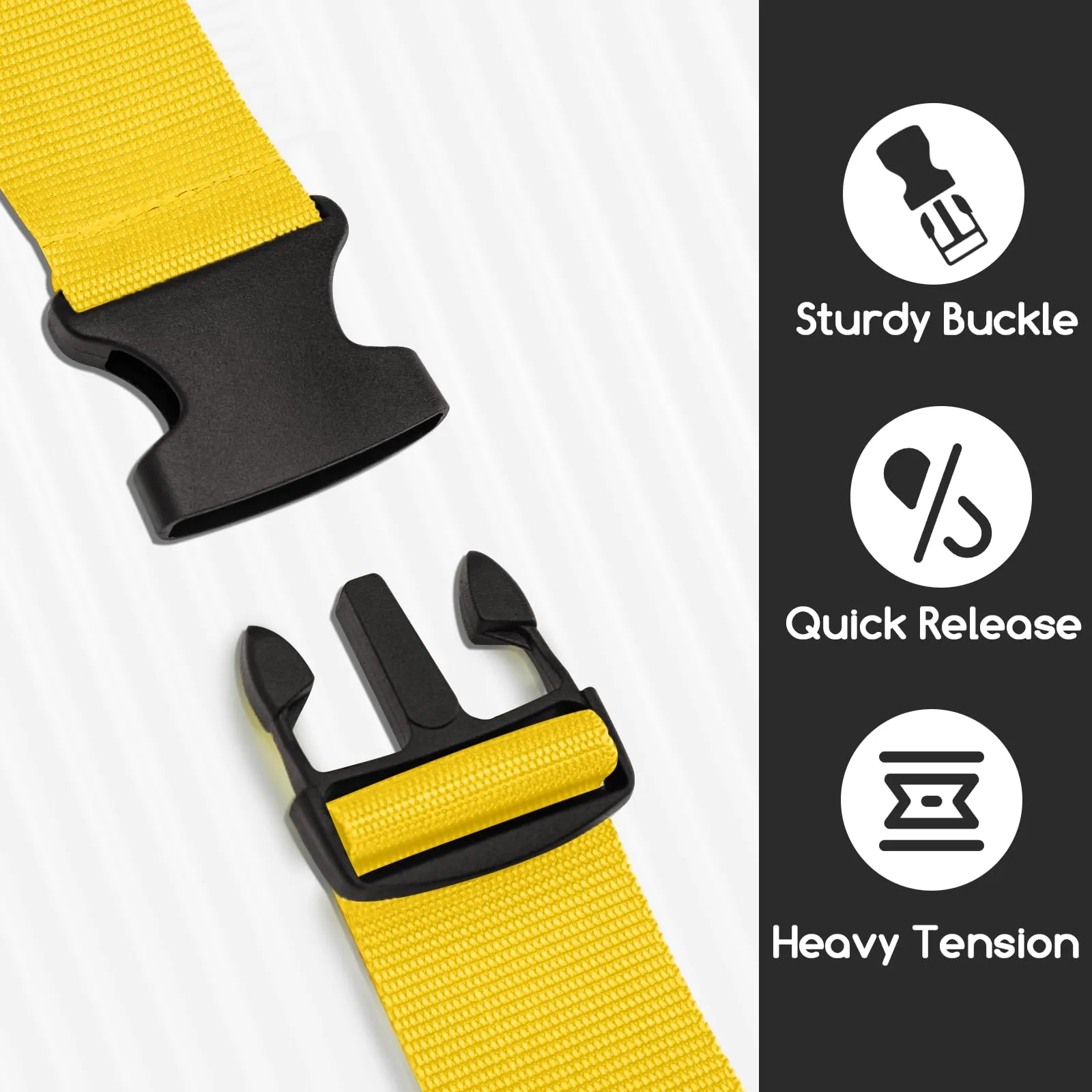 WISYOK Cinghie per bagagli estese, Nylon, 250 cm, Giallo, Confezione da 2 pezzi - immagine 4