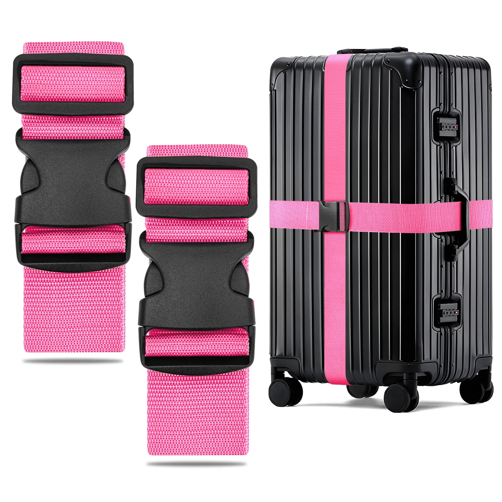WISYOK Cinghie per bagagli estese, 2 pezzi, regolabili fino a 250 cm, nylon rosa - immagine 1