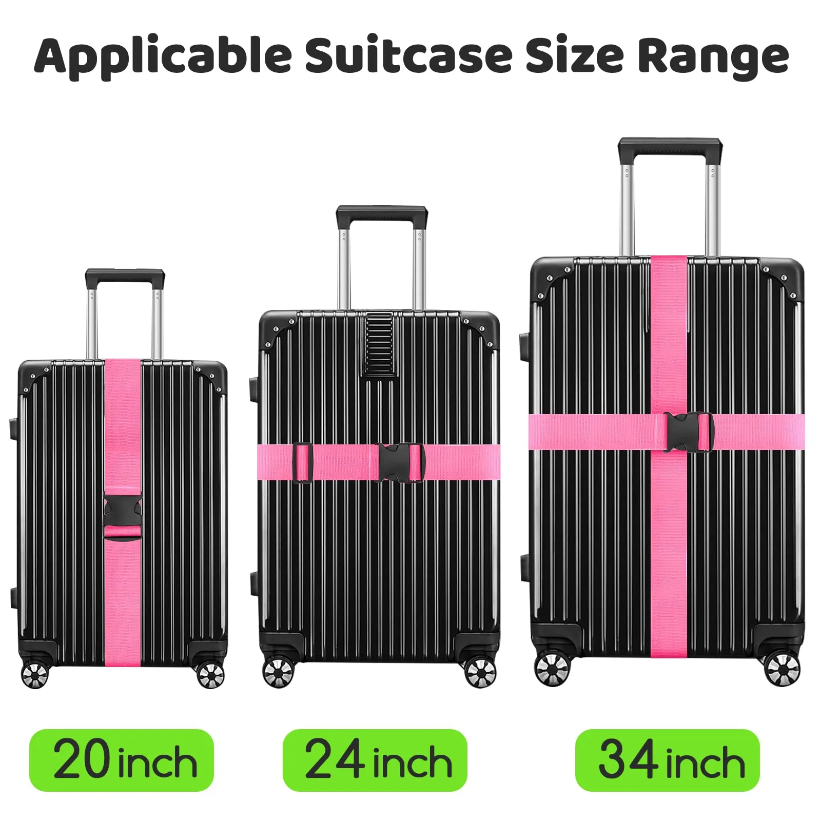 WISYOK Cinghie per bagagli estese, 2 pezzi, regolabili fino a 250 cm, nylon rosa - immagine 3
