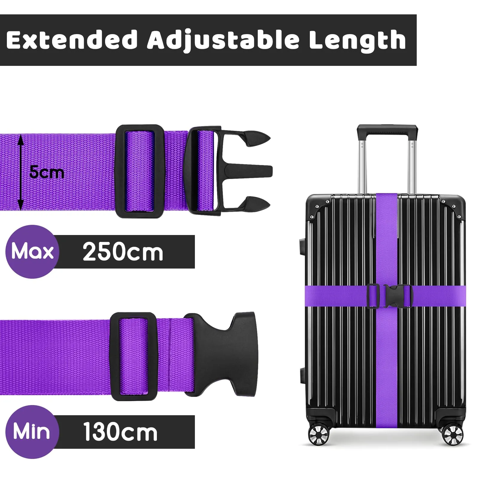 WISYOK Cinghie per Valigia, 4 Pezzi, 130-250 cm, Viola - immagine 2