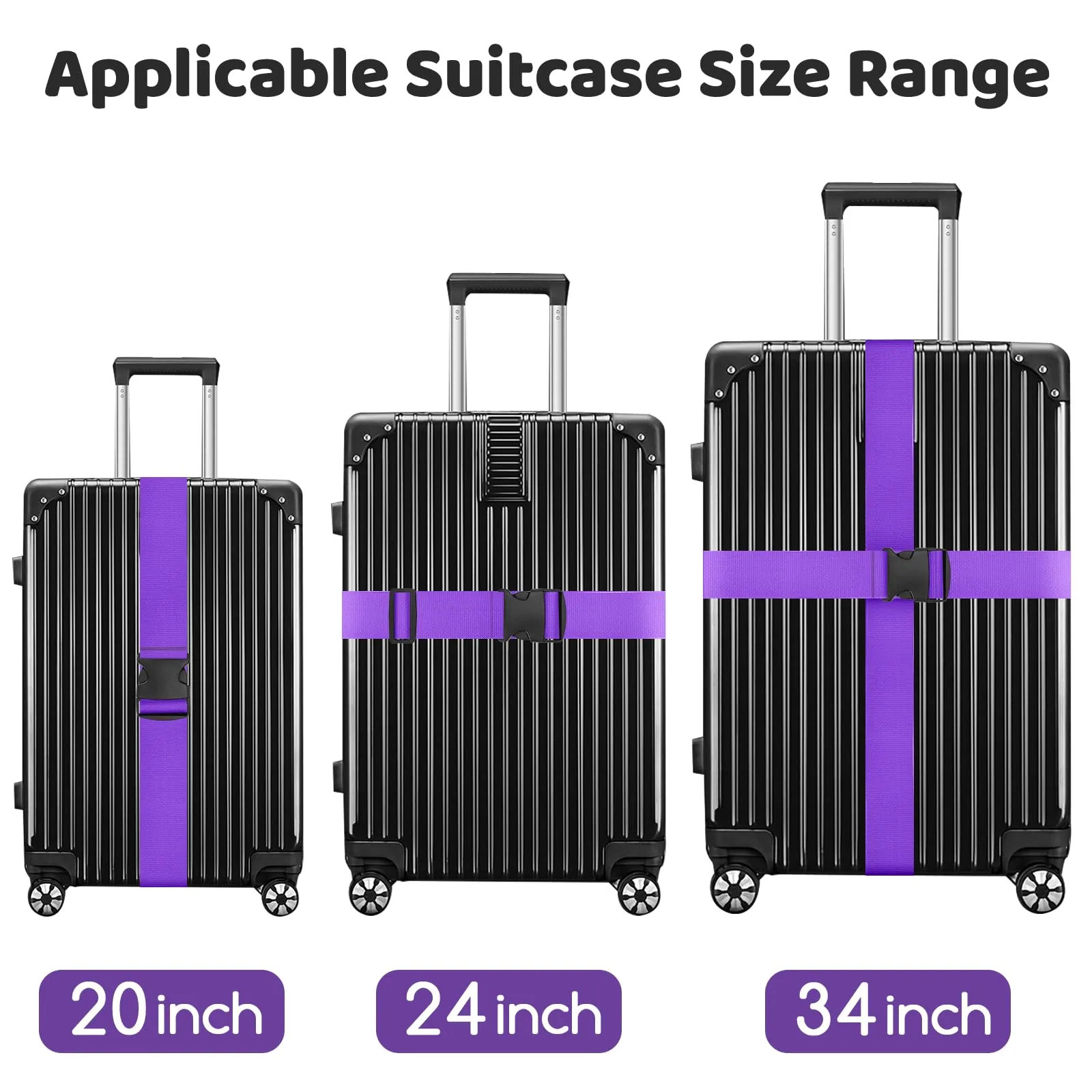 WISYOK Cinghie per Valigia, 4 Pezzi, 130-250 cm, Viola - immagine 3