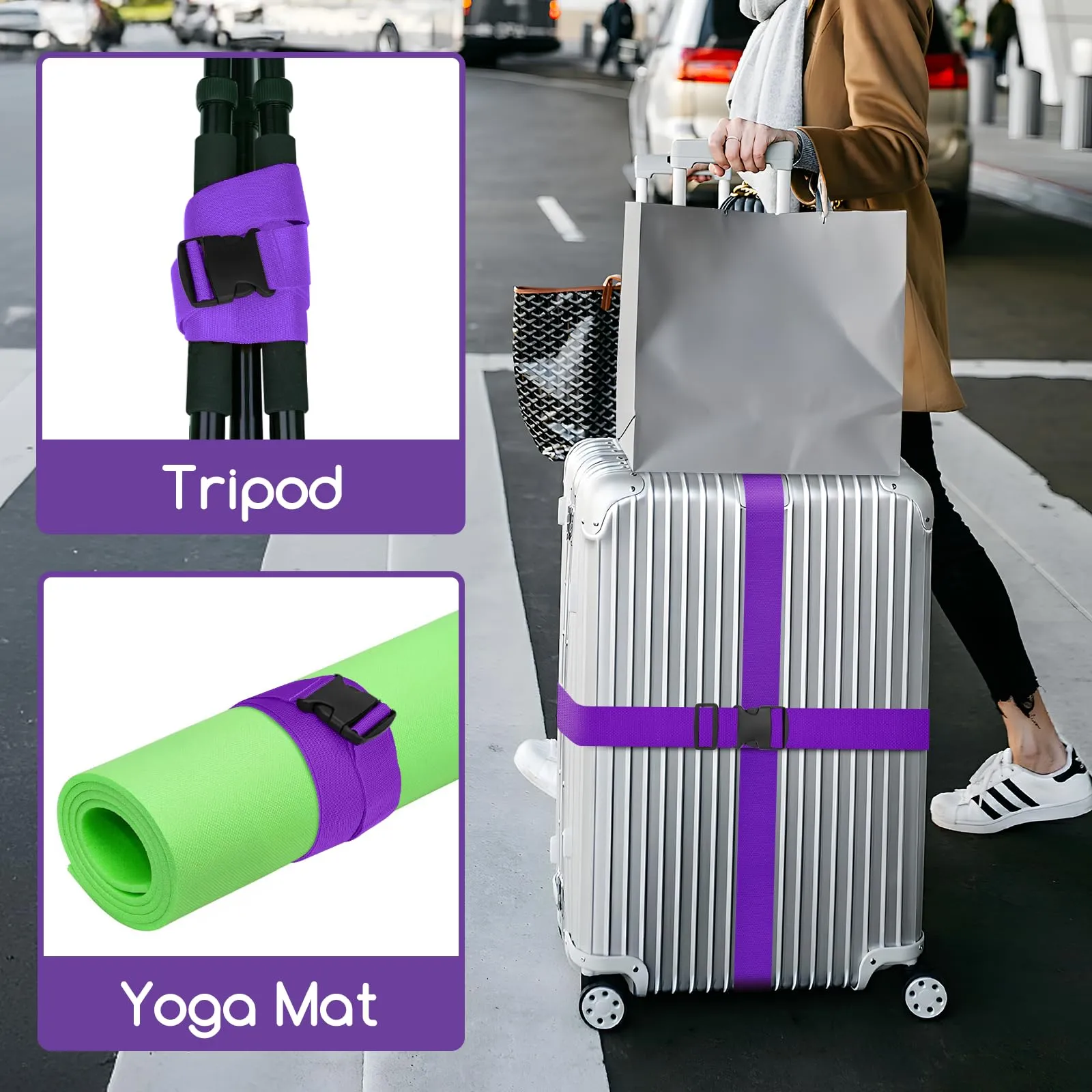 WISYOK Cinghie per Valigia, 4 Pezzi, 130-250 cm, Viola - immagine 7