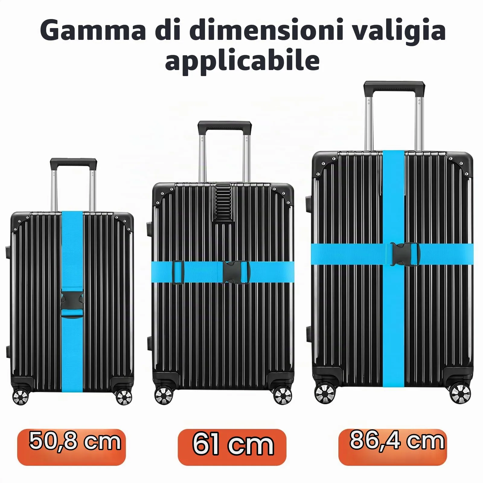 WISYOK Cinghia per Valigia, 2 Pezzi, 130-250 cm, Blu Cielo - immagine 3