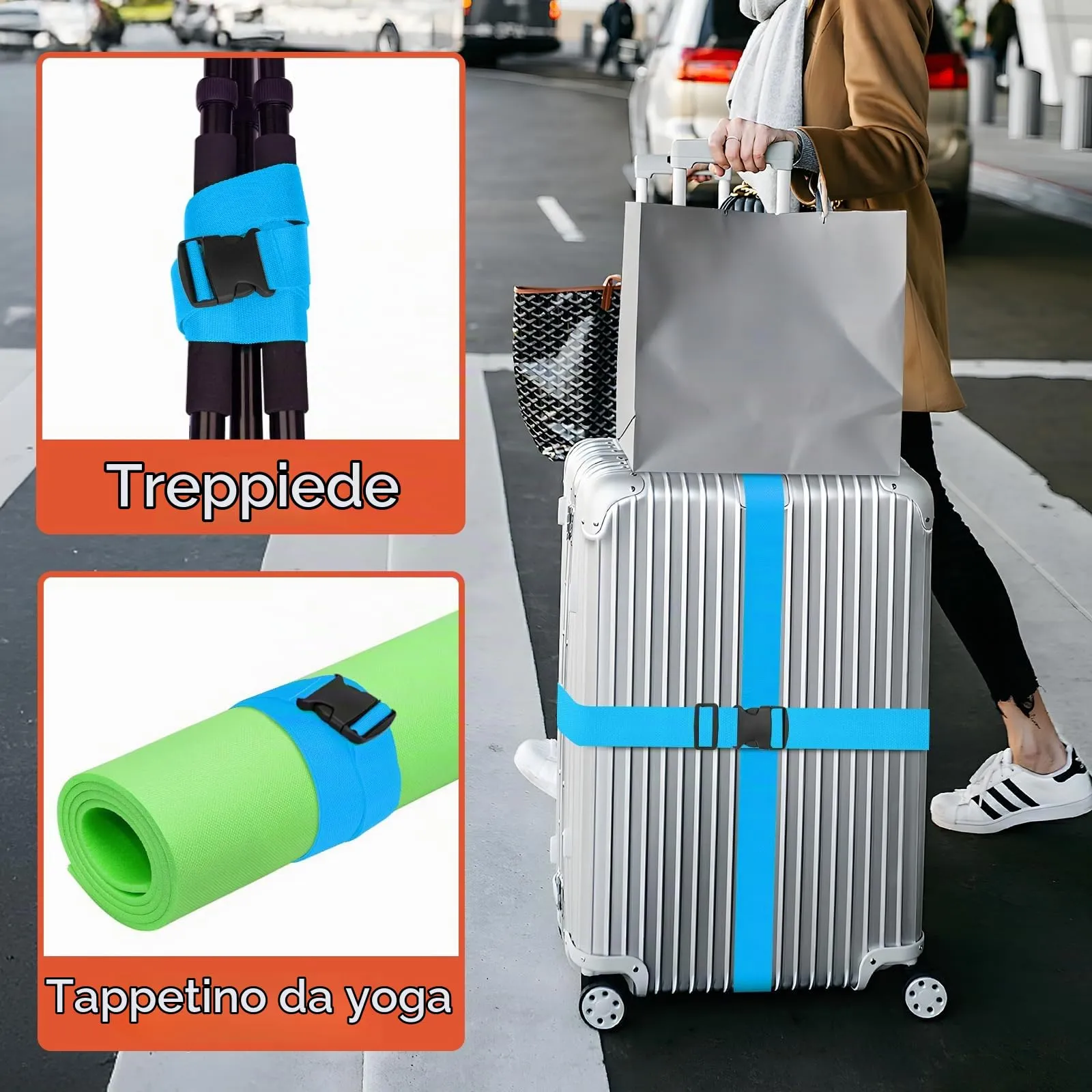 WISYOK Cinghia per Valigia, 2 Pezzi, 130-250 cm, Blu Cielo - immagine 7