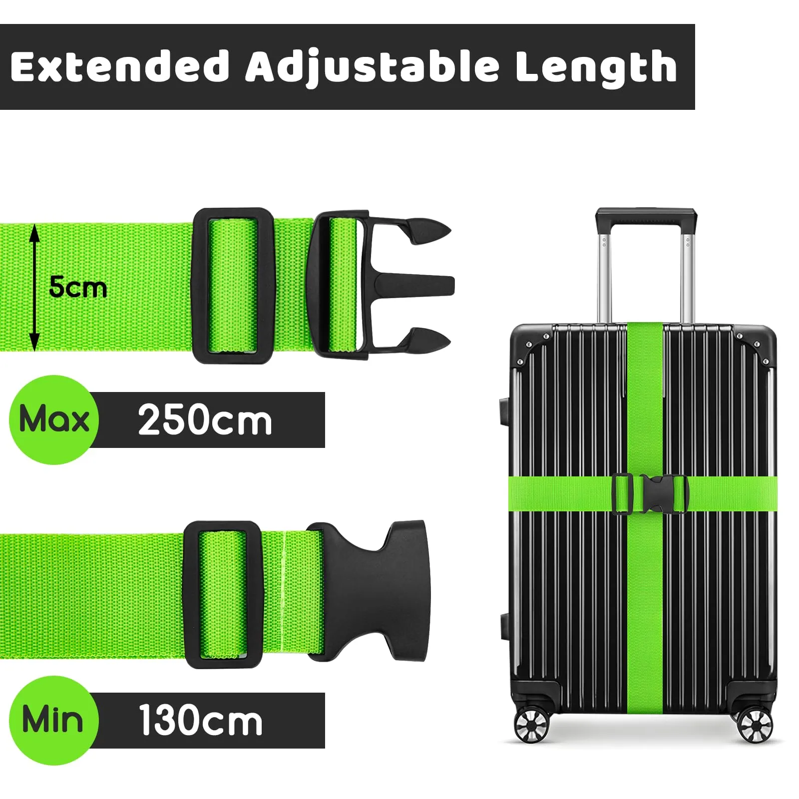 WISYOK Cinghie per Valigia, 4 Pezzi, 130-250 cm, Verde - immagine 2