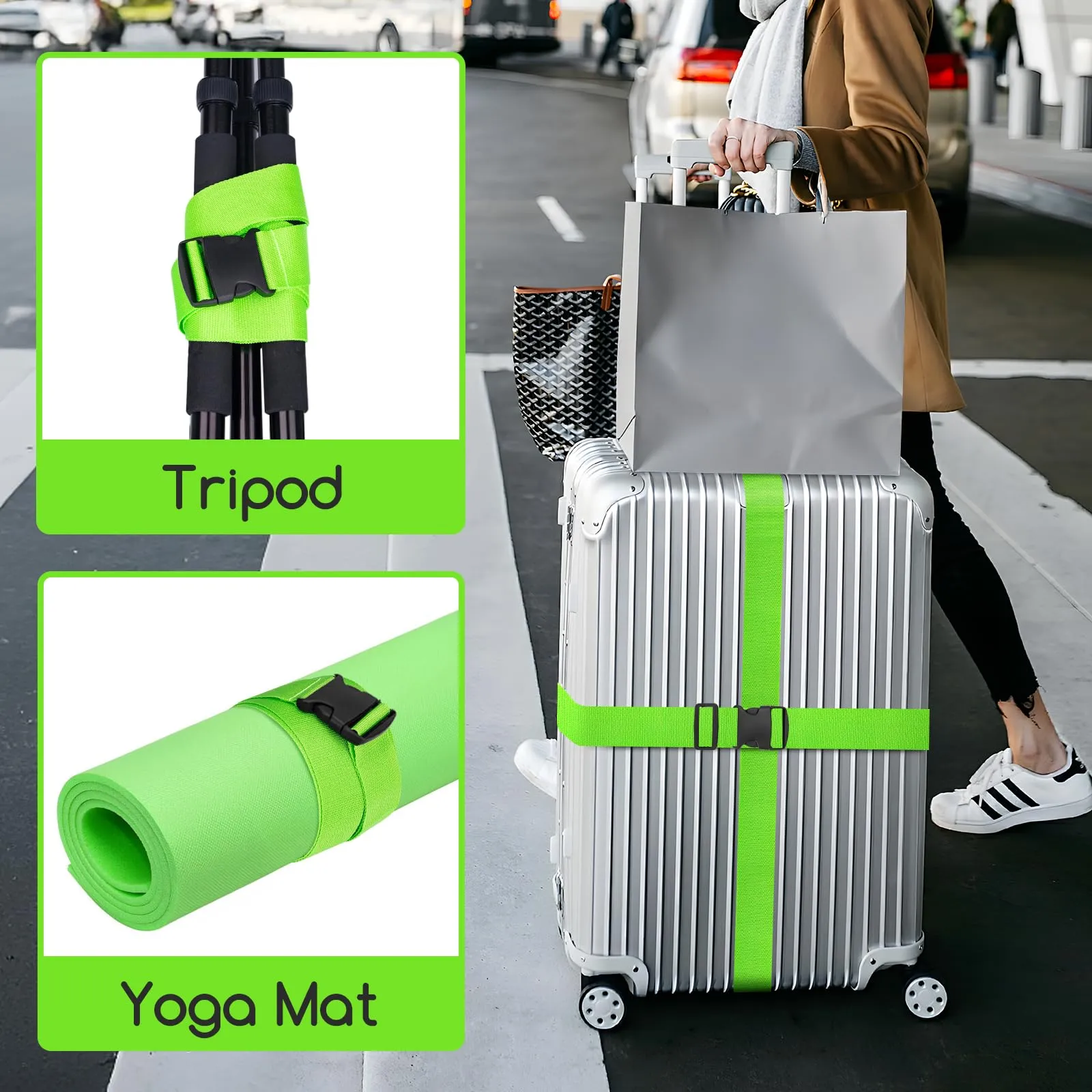 WISYOK Cinghie per Valigia, 4 Pezzi, 130-250 cm, Verde - immagine 7