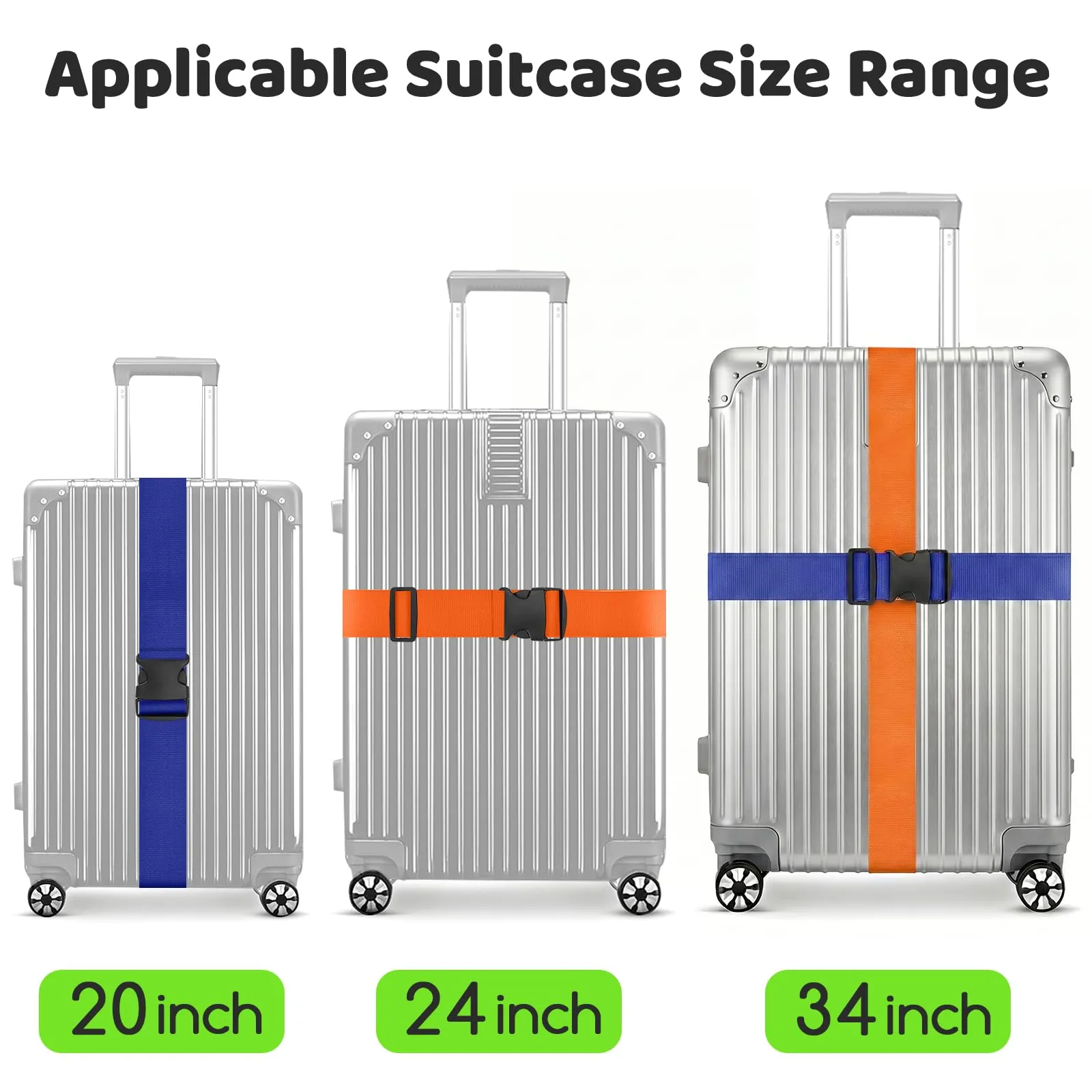 WISYOK Cinghie per bagagli, confezione da 4, 130-250 cm, regolabili - immagine 3