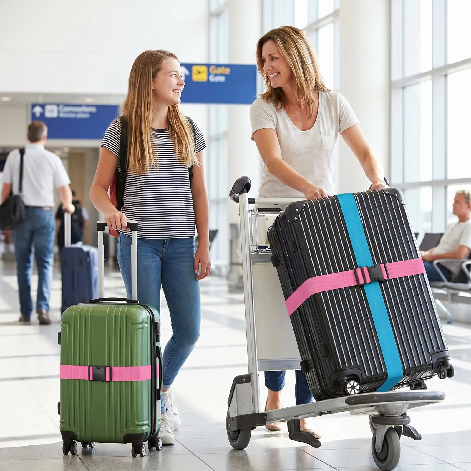 WISYOK Cinghie per Valigia, 4 Pezzi, 130-250 cm, Rosa e Blu Cielo - immagine 6