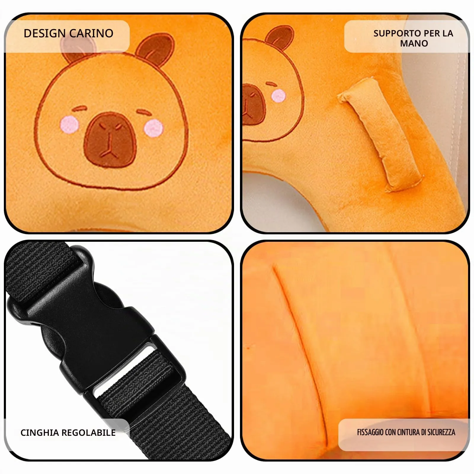 AUNGCSHE Cuscino a forma di H per auto e viaggio, marrone - immagine 3