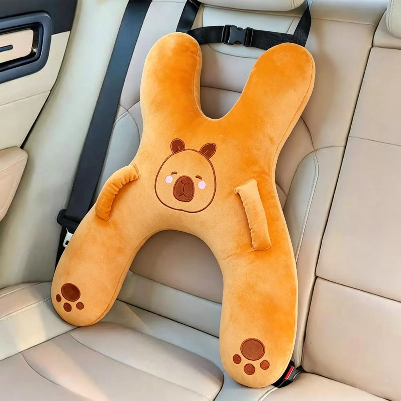 AUNGCSHE Cuscino a forma di H per auto e viaggio, marrone - immagine 7