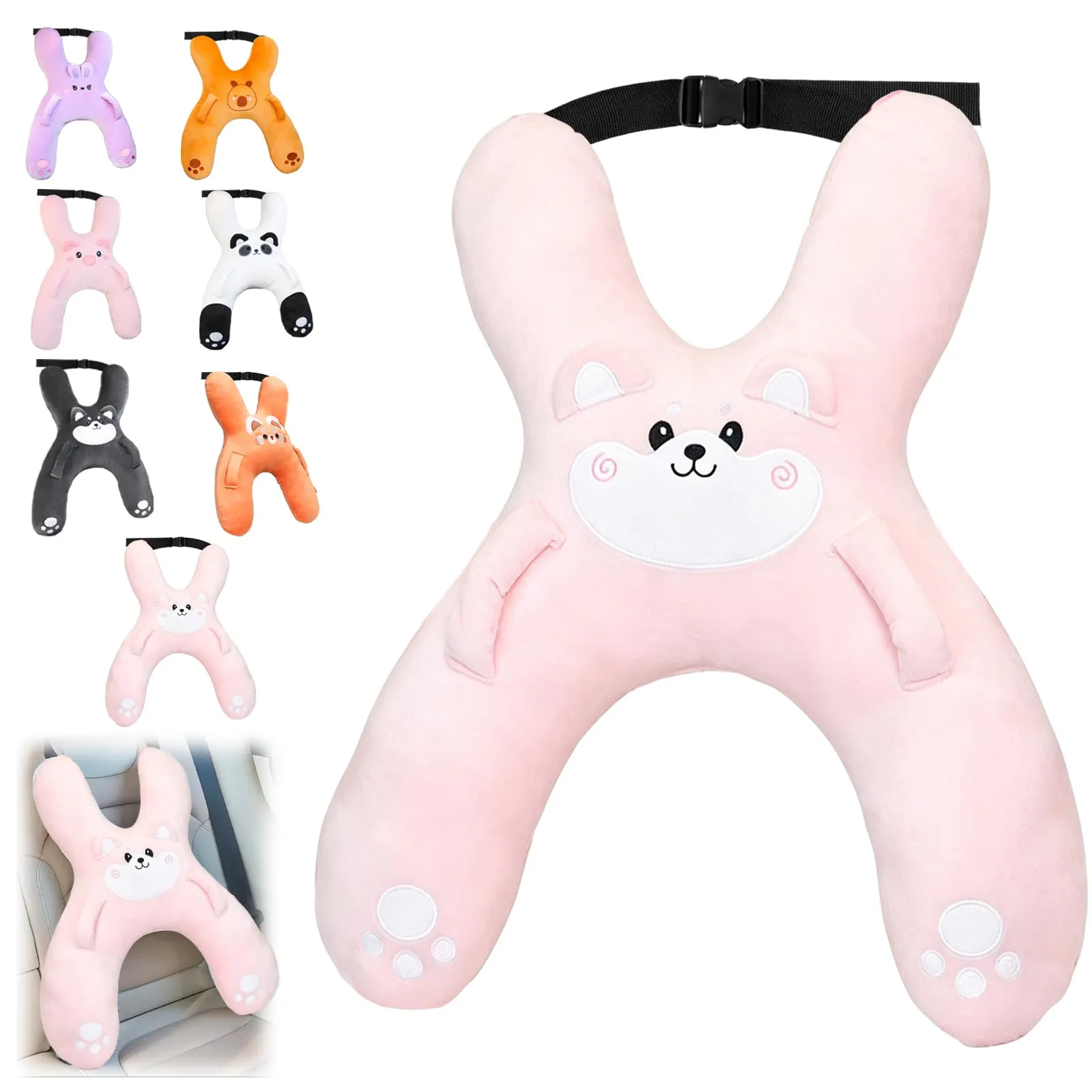 AUNGCSHE Cuscino a forma di H per auto e viaggi, rosa chiaro - immagine 1