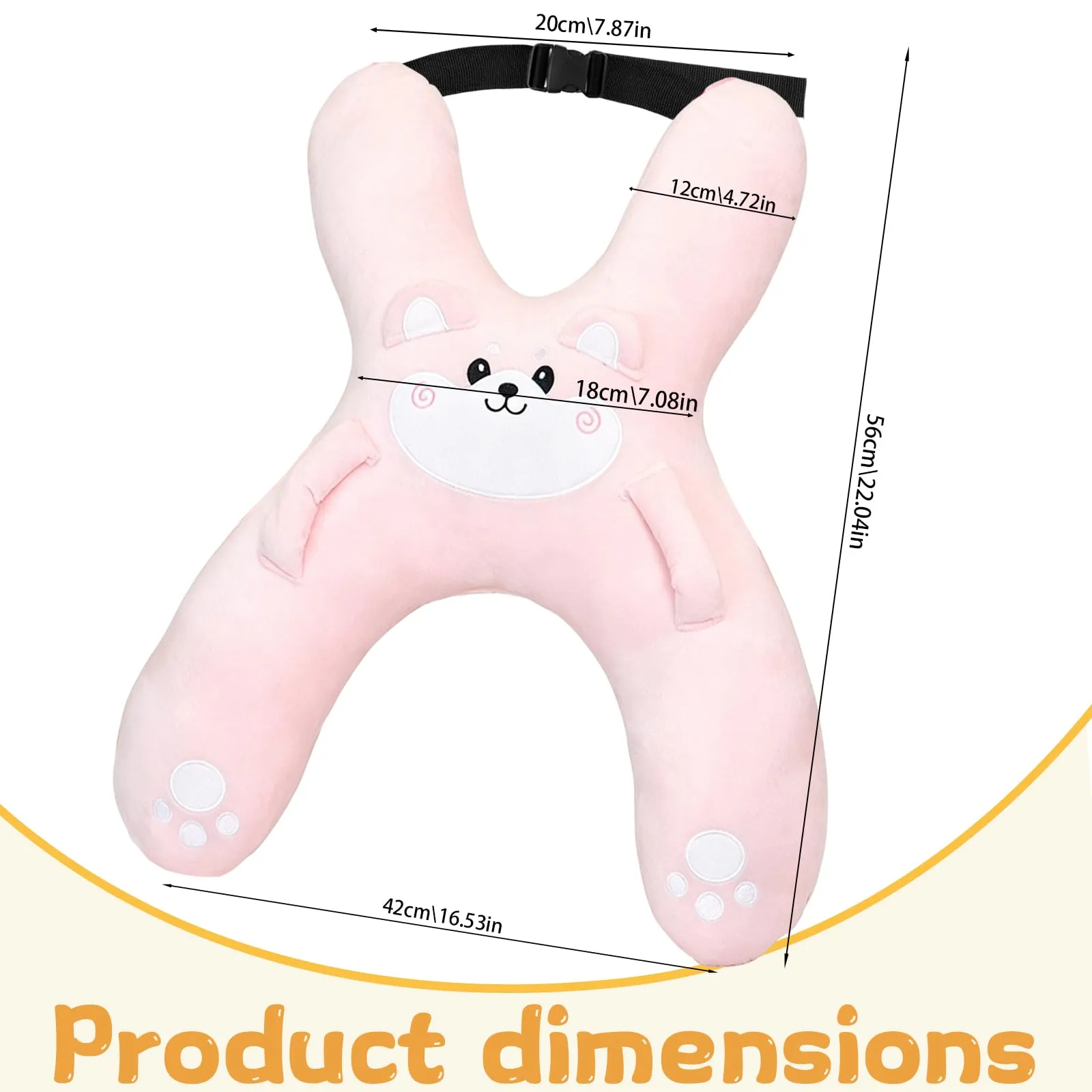 AUNGCSHE Cuscino a forma di H per auto e viaggi, rosa chiaro - immagine 2