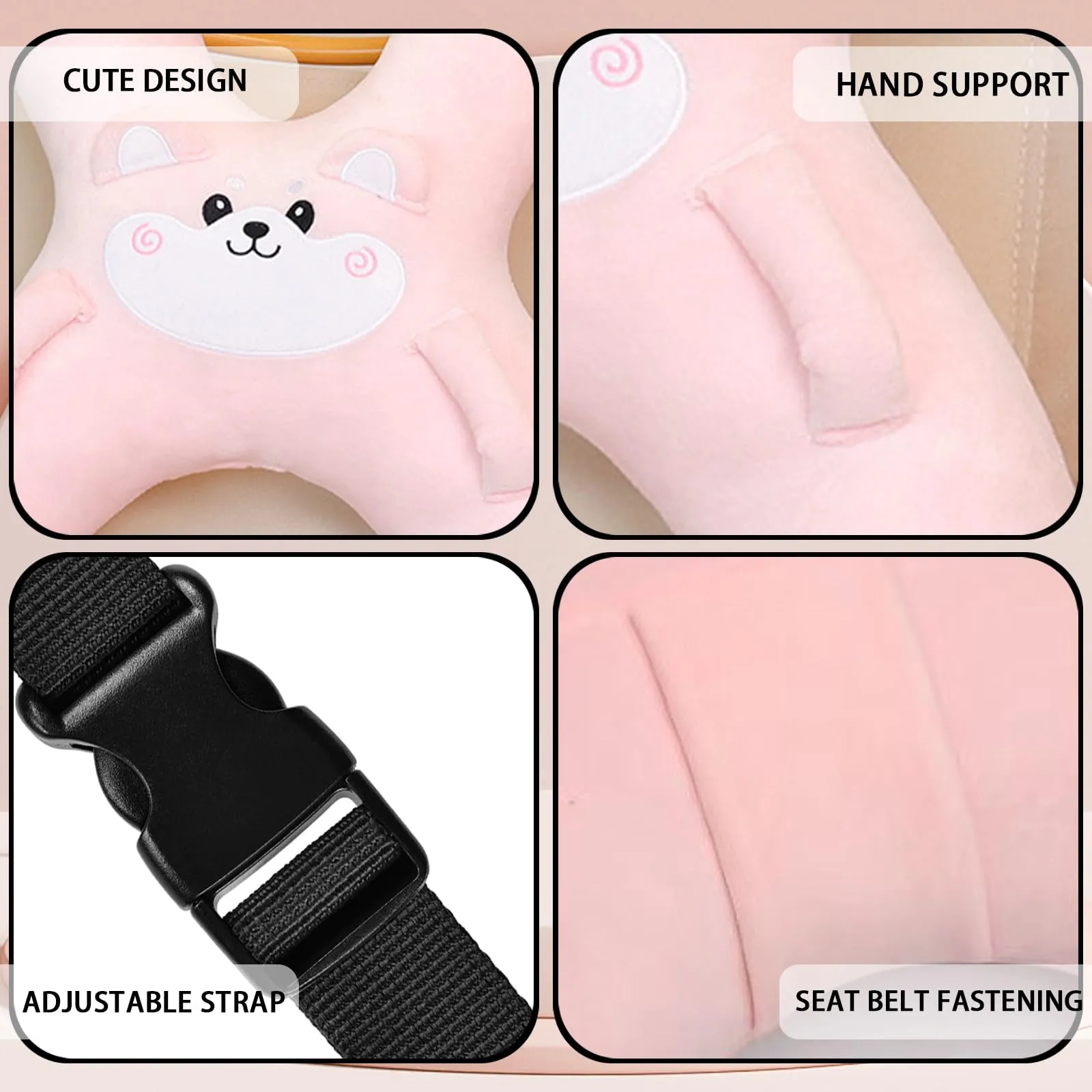 AUNGCSHE Cuscino a forma di H per auto e viaggi, rosa chiaro - immagine 3