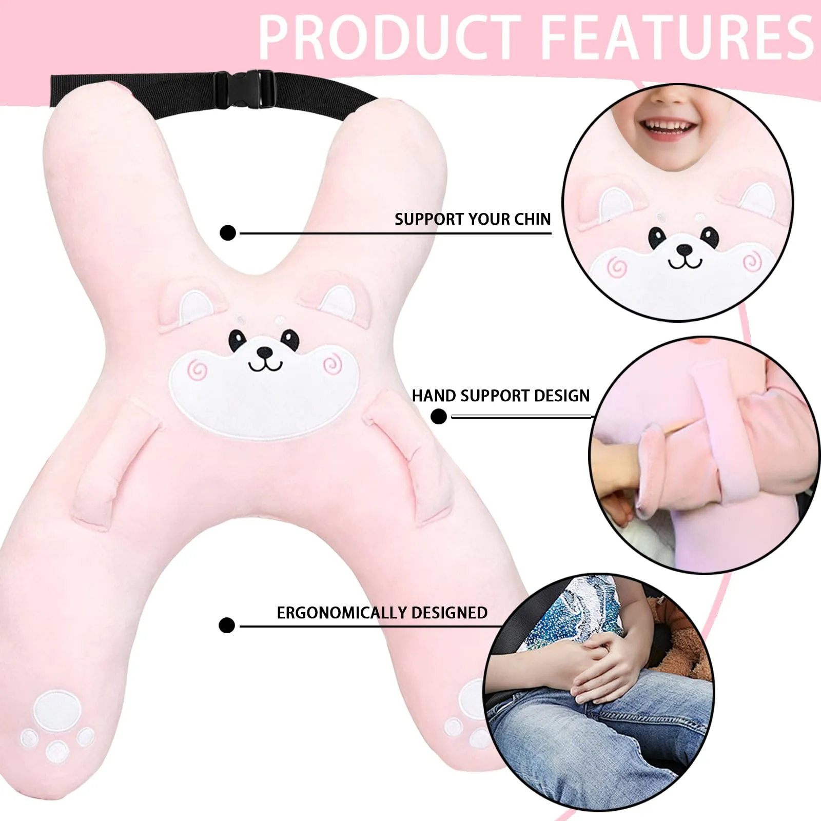 AUNGCSHE Cuscino a forma di H per auto e viaggi, rosa chiaro - immagine 4