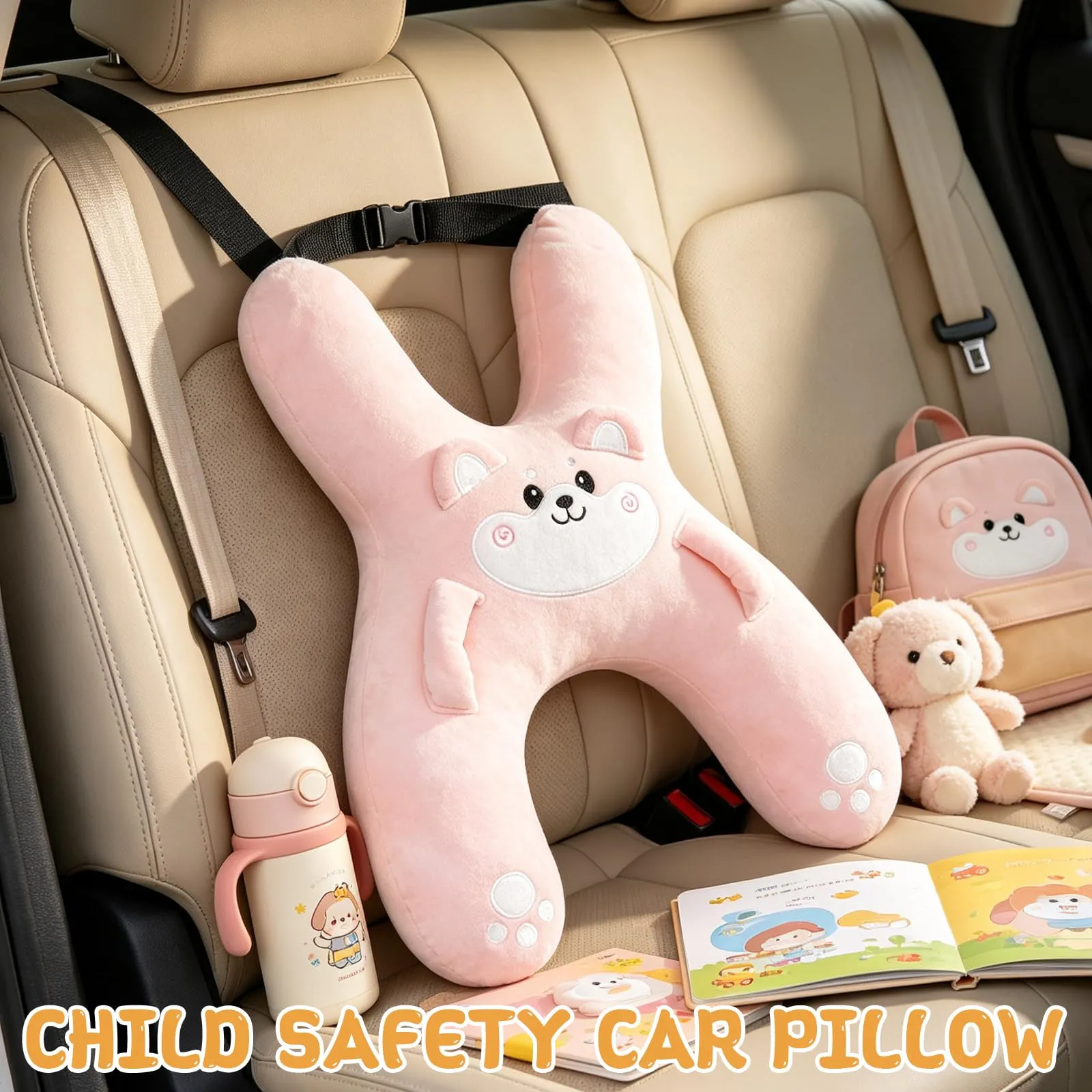 AUNGCSHE Cuscino a forma di H per auto e viaggi, rosa chiaro - immagine 7