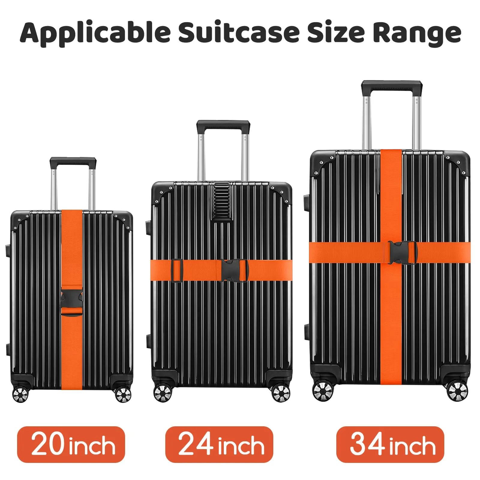 WISYOK Cinghie per Valigia, 4 Pezzi, 130-250 cm, Arancione - immagine 3