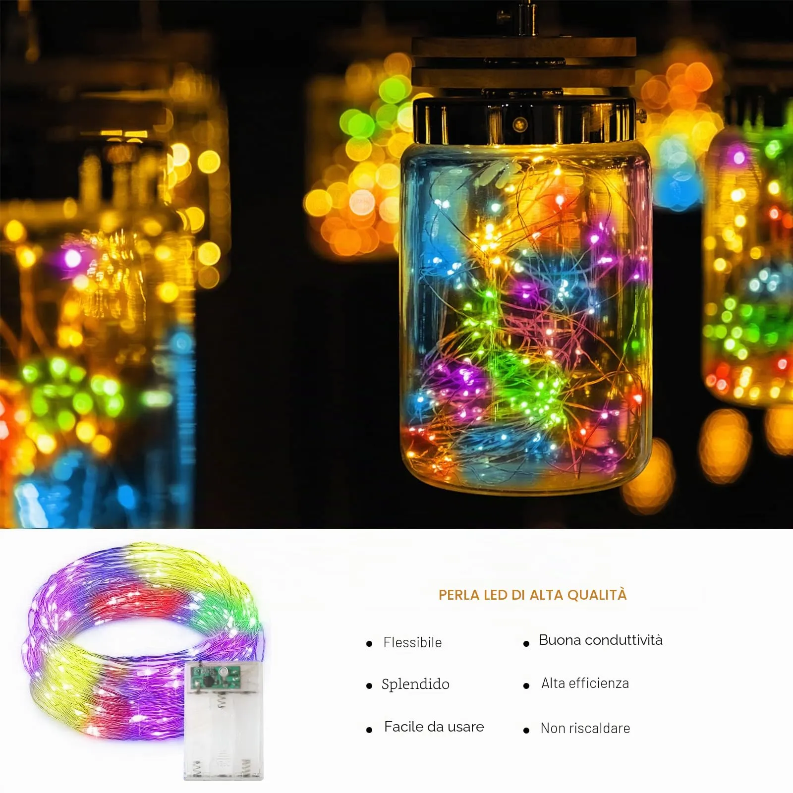 Jsdoin Lucine LED Decorative a Batteria, 5m 50 LED Filo Luci Natale, Multicolore, Confezione da 2 pezzi - immagine 2