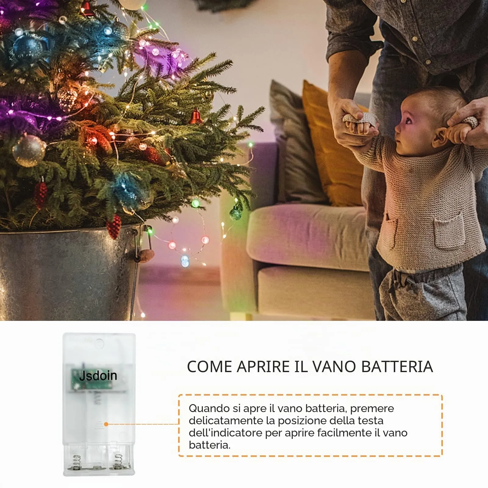 Jsdoin Lucine LED Decorative a Batteria, 5m 50 LED Filo Luci Natale, Multicolore, Confezione da 2 pezzi - immagine 4