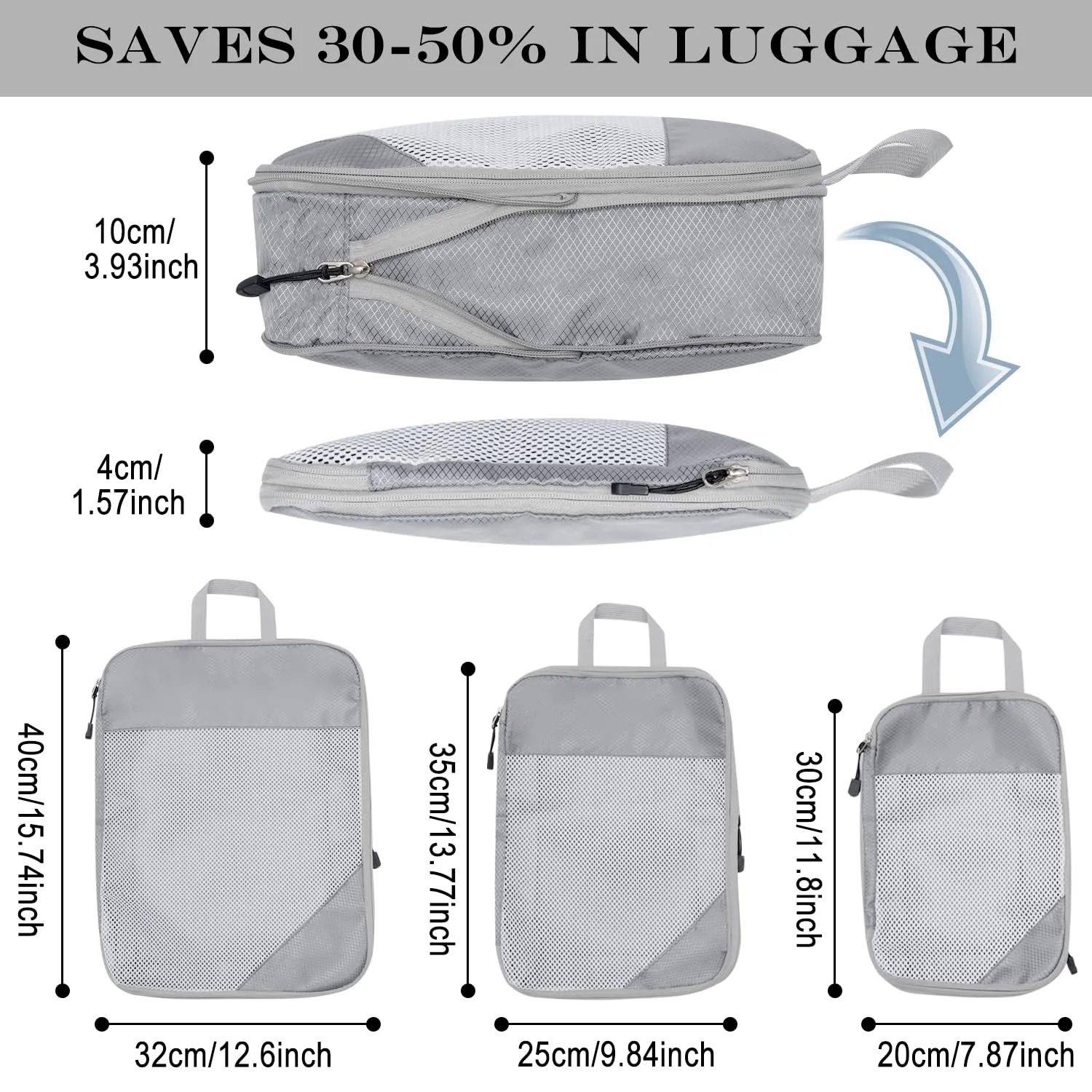 BillyBath Organizer per Valigie a Compressione Espandibili, Grigio, 3 Pezzi - immagine 4