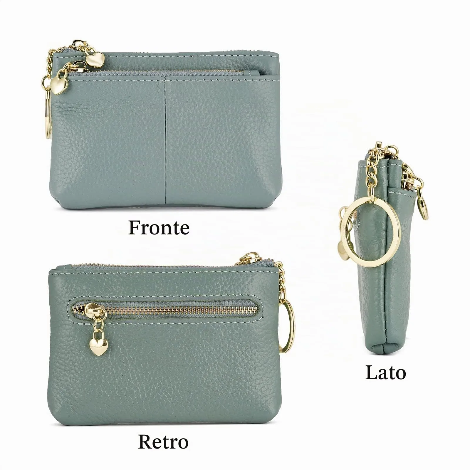 ZOUIQSS Portamonete in vera pelle con portachiavi, Blu - immagine 3