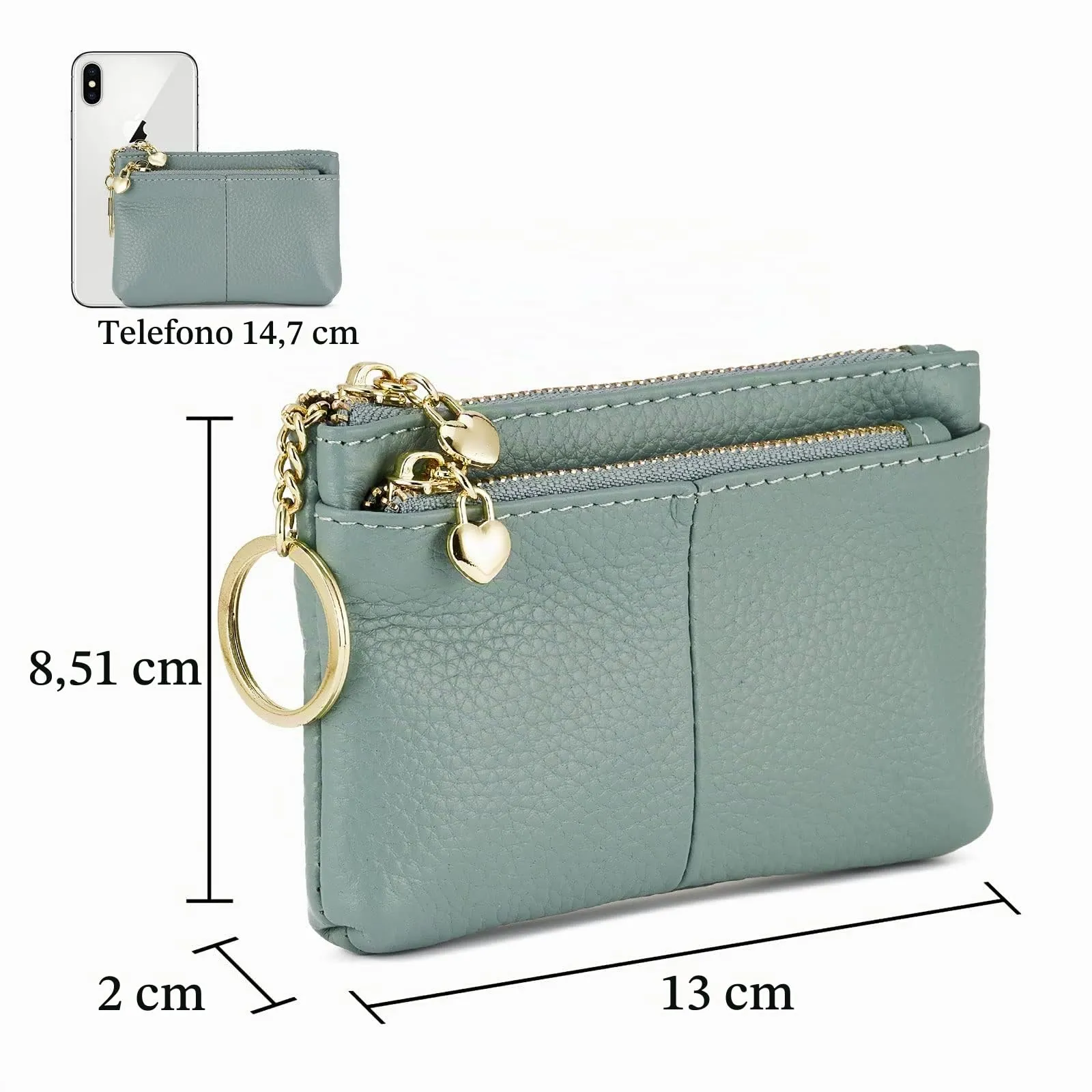 ZOUIQSS Portamonete in vera pelle con portachiavi, Blu - immagine 4