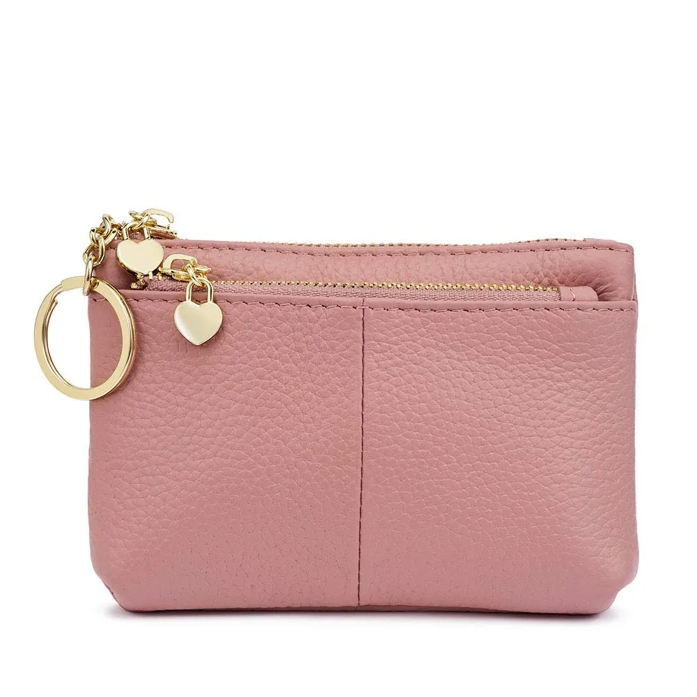 ZOUIQSS Portamonete in Vera Pelle con Portachiavi, Rosa - immagine 1