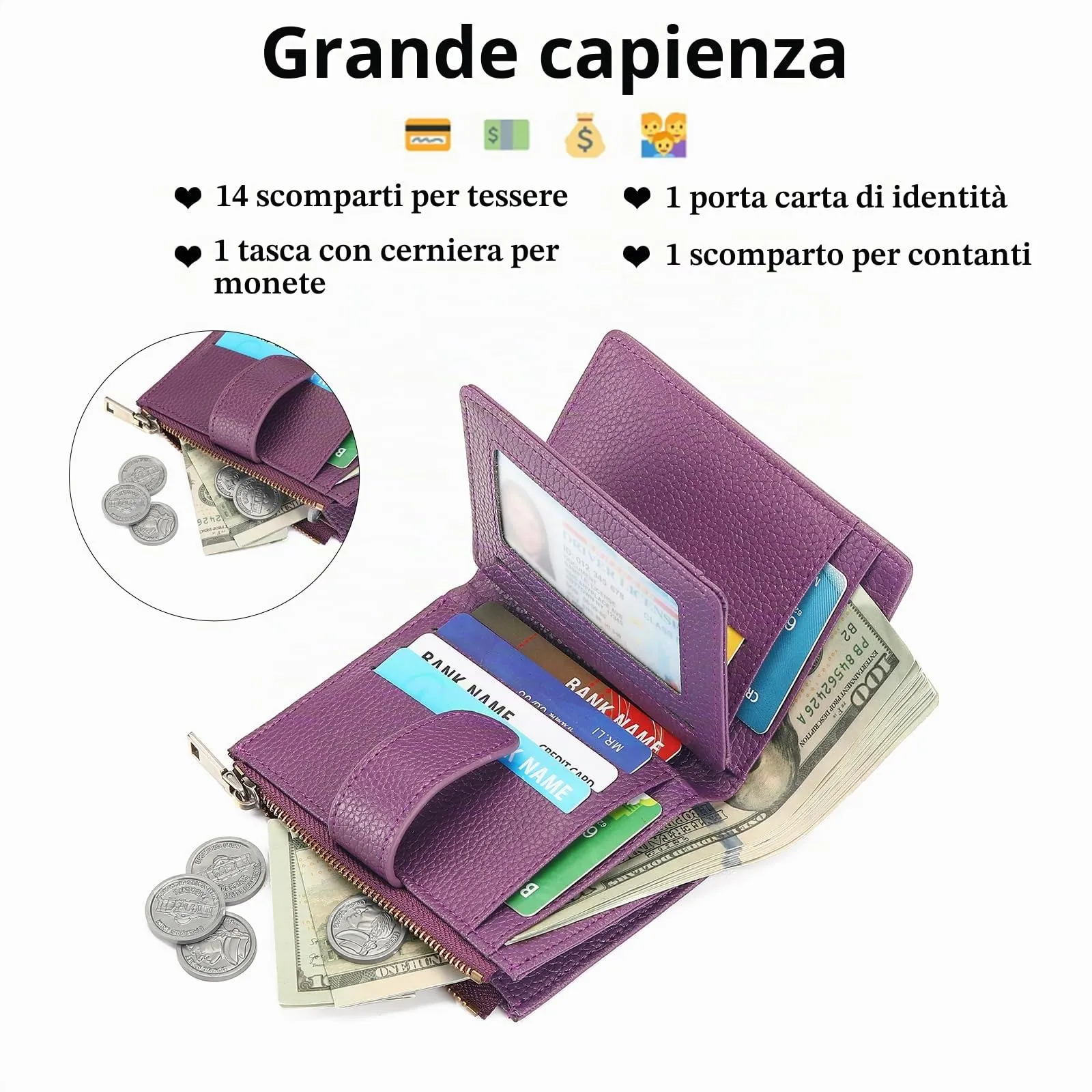 GAEKEAO Portafoglio Donna Piccolo con Protezione RFID e Portamonete a Cerniera - immagine 3