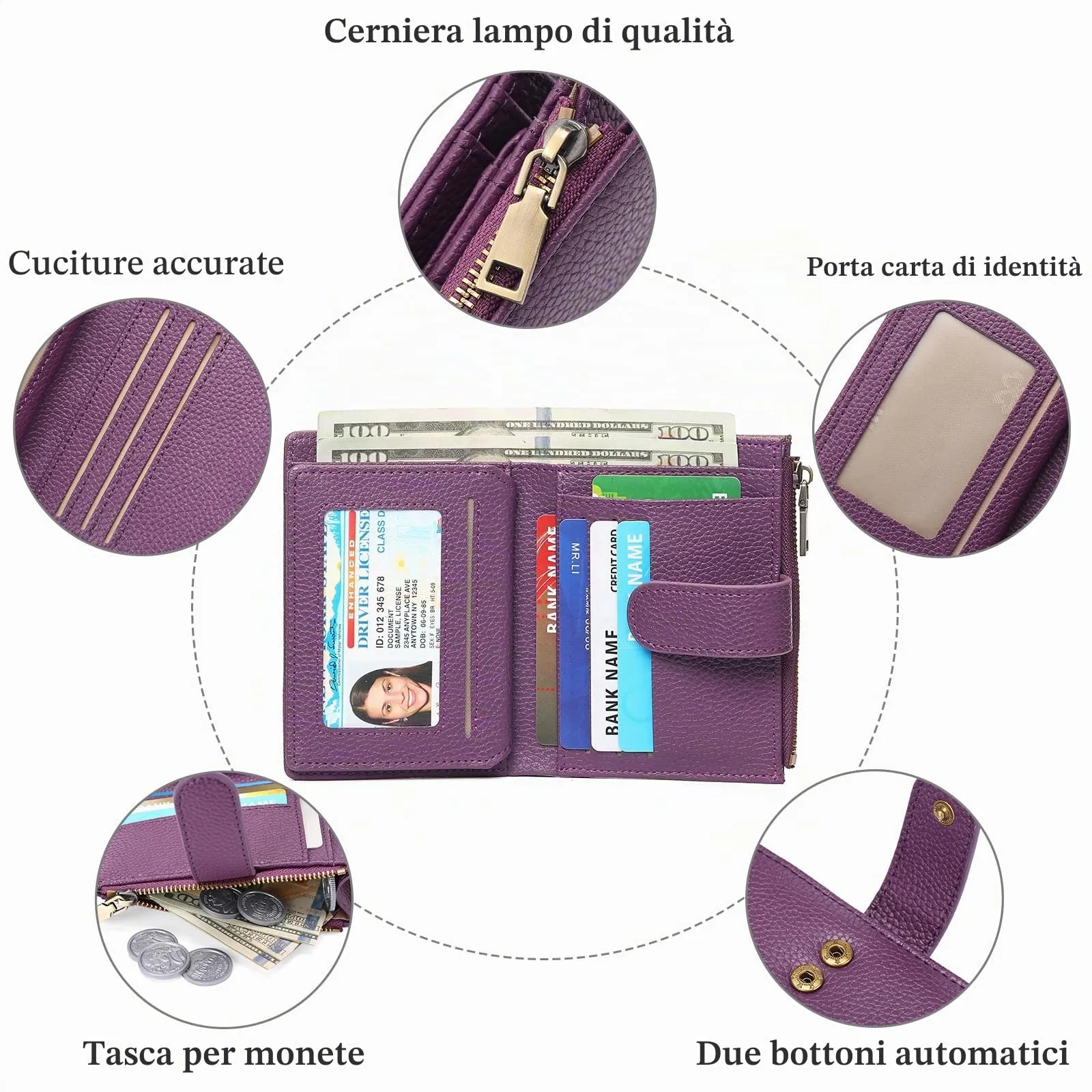 GAEKEAO Portafoglio Donna Piccolo con Protezione RFID e Portamonete a Cerniera - immagine 4