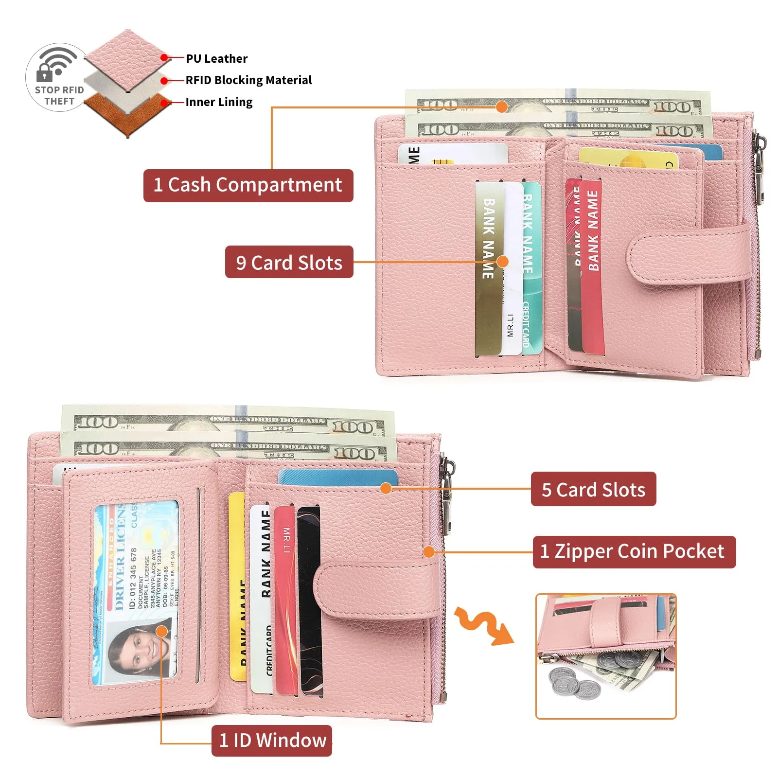 GAEKEAO Portafoglio Donna Piccolo in Pelle PU con Protezione RFID e Cerniera - immagine 2