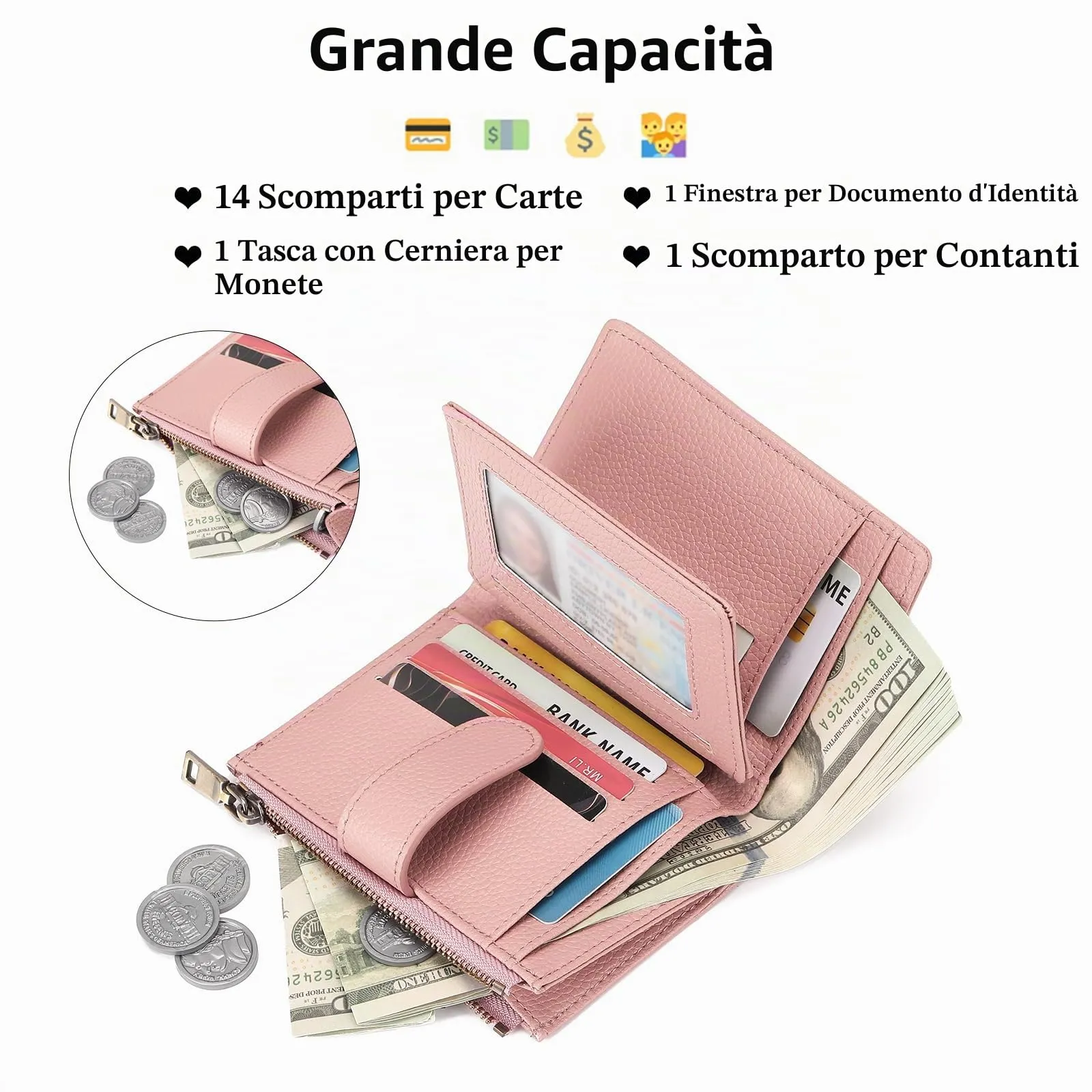 GAEKEAO Portafoglio Donna Piccolo in Pelle PU con Protezione RFID e Cerniera - immagine 3