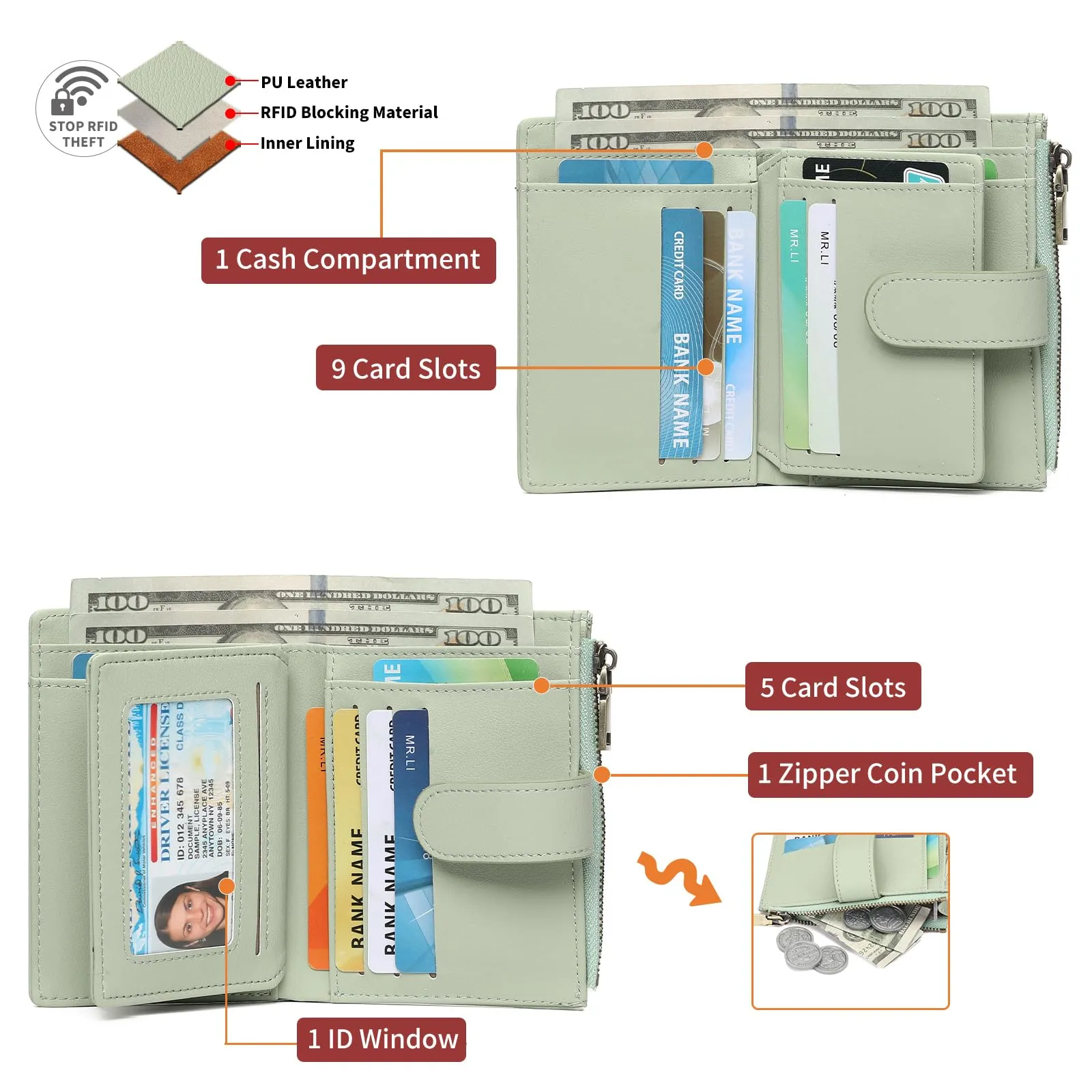 GAEKEAO Portafoglio Donna Piccolo con Protezione RFID e Cerniera - immagine 2