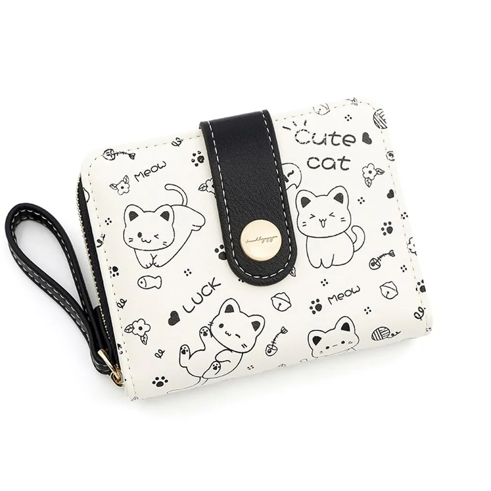 Oyccen Portafoglio Piccolo Donna in Pelle PU con Design Gatto Portamonete e Portacarte - immagine 1