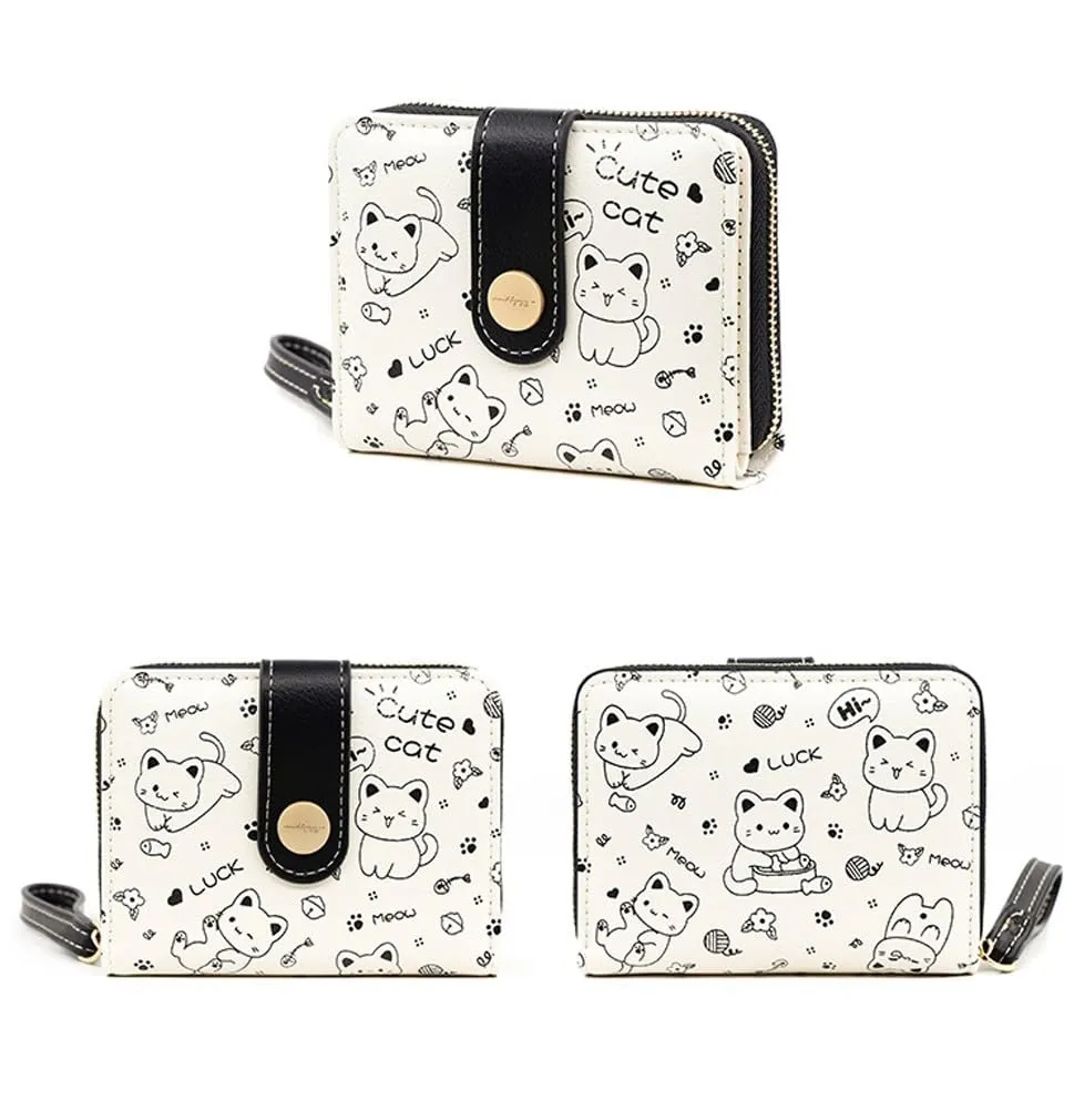 Oyccen Portafoglio Piccolo Donna in Pelle PU con Design Gatto Portamonete e Portacarte - immagine 2