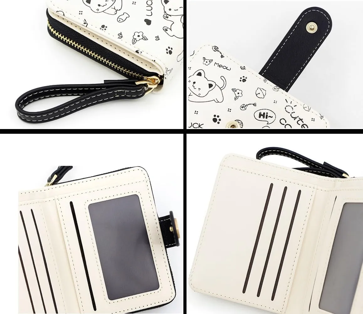 Oyccen Portafoglio Piccolo Donna in Pelle PU con Design Gatto Portamonete e Portacarte - immagine 3