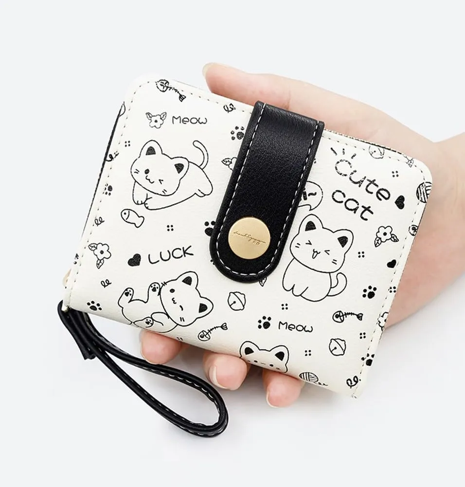 Oyccen Portafoglio Piccolo Donna in Pelle PU con Design Gatto Portamonete e Portacarte - immagine 6