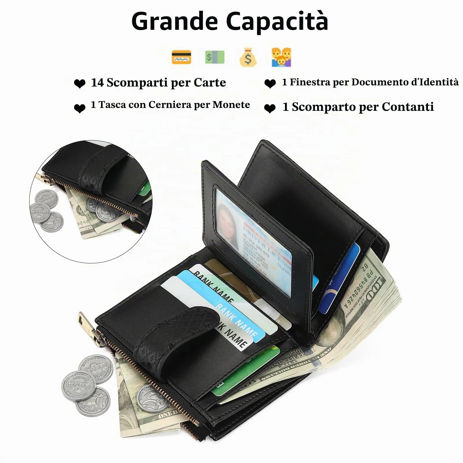 GAEKEAO Portafoglio Donna Piccolo in Pelle PU con Protezione RFID, Porta Carte di Credito e Portamonete con Cerniera - immagine 2