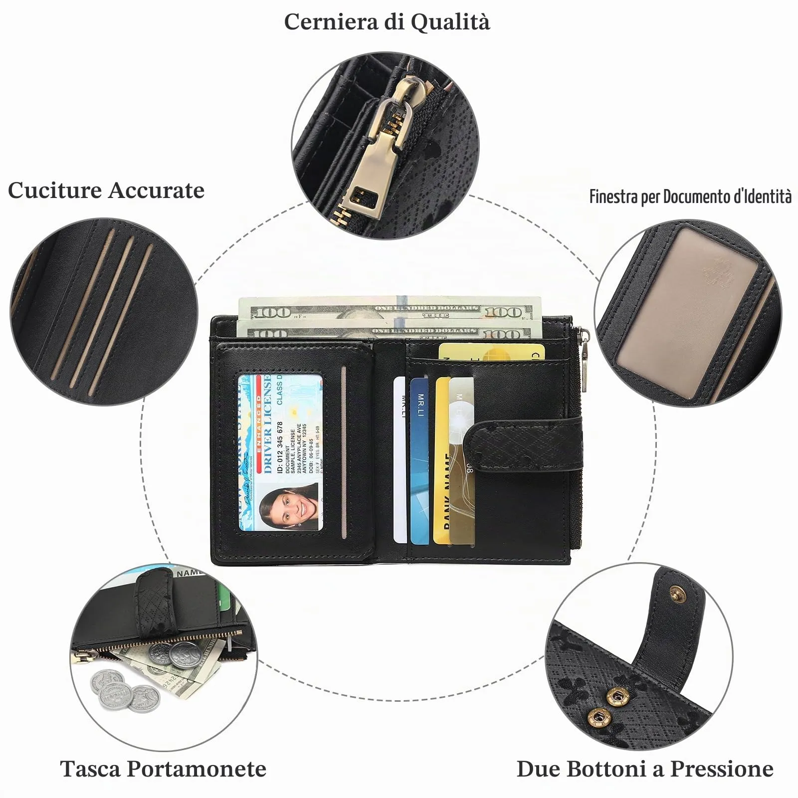 GAEKEAO Portafoglio Donna Piccolo in Pelle PU con Protezione RFID, Porta Carte di Credito e Portamonete con Cerniera - immagine 5