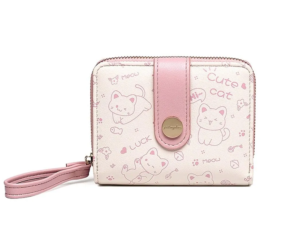 Oyccen Portafoglio Piccolo Donna in Pelle PU con Design Gatto e Portacarte - immagine 2