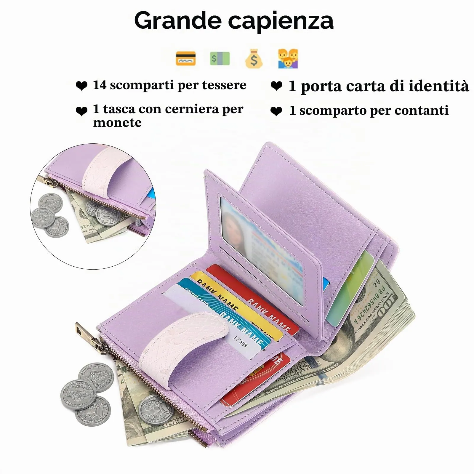 GAEKEAO Portafoglio Donna Piccolo in Pelle Sintetica con Protezione RFID e Cerniera - immagine 2
