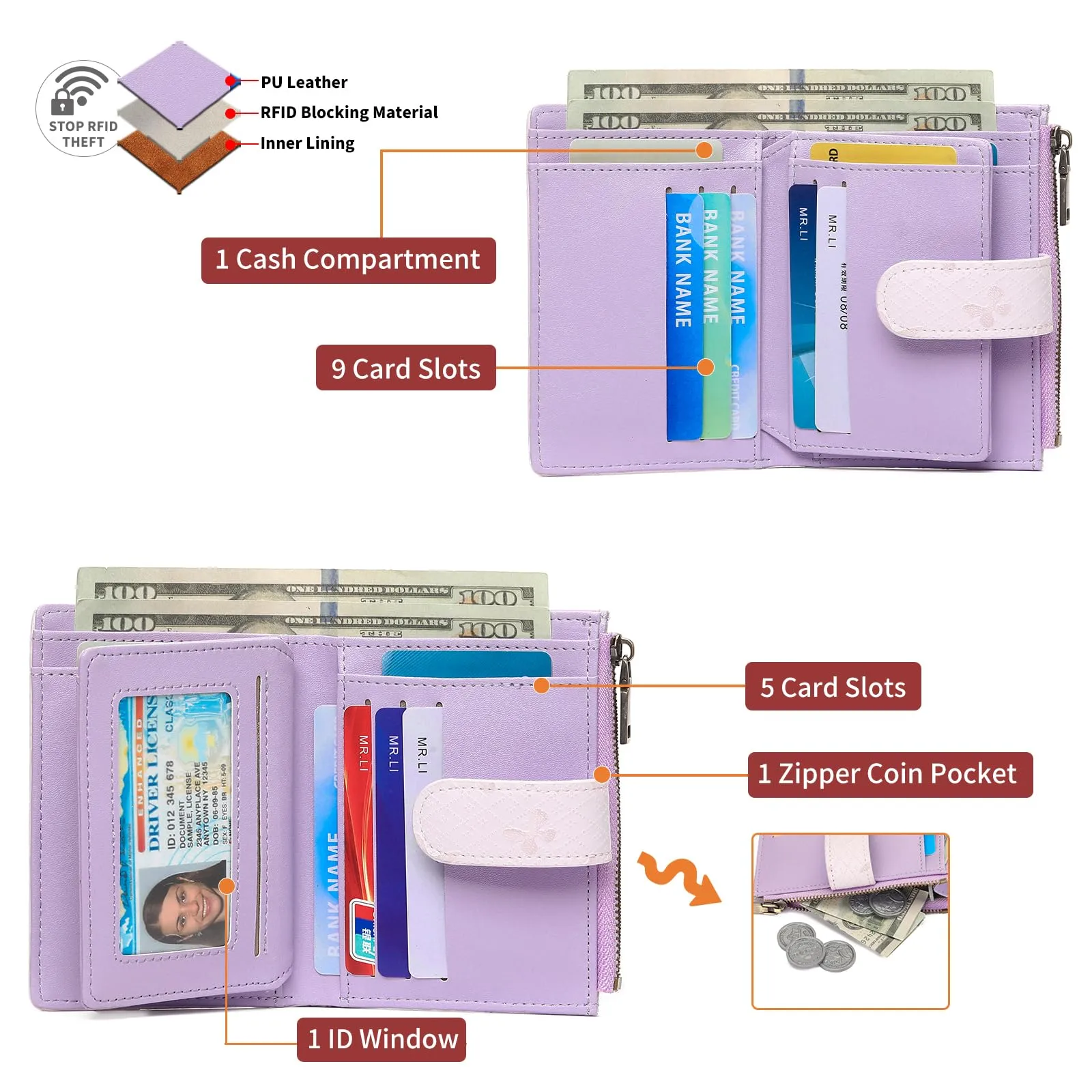 GAEKEAO Portafoglio Donna Piccolo in Pelle Sintetica con Protezione RFID e Cerniera - immagine 3