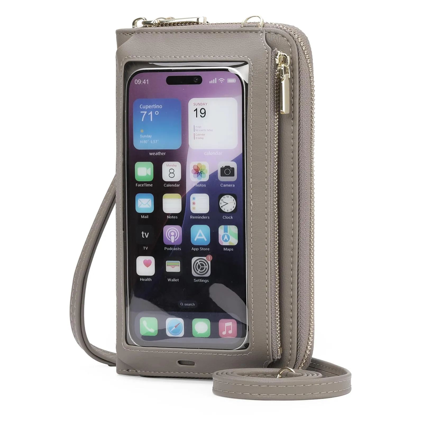 GOIACII Borsa a tracolla per telefono da donna, portafoglio da viaggio con touch screen, A04-grigio - immagine 1