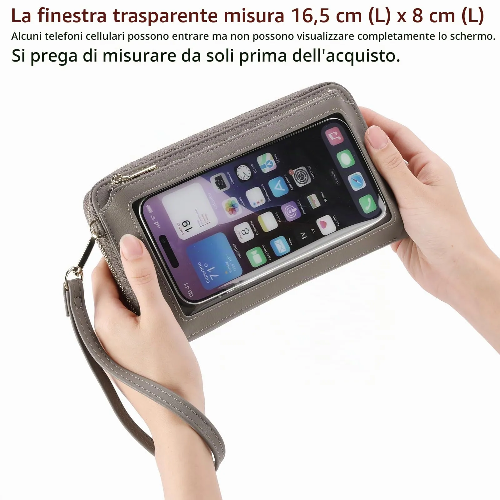 GOIACII Borsa a tracolla per telefono da donna, portafoglio da viaggio con touch screen, A04-grigio - immagine 2