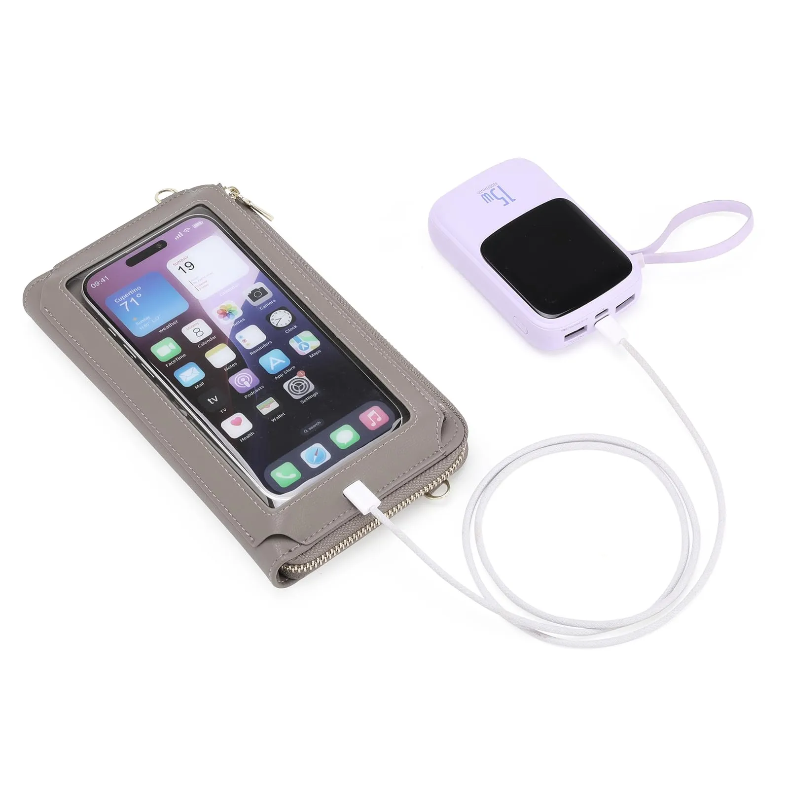 GOIACII Borsa a tracolla per telefono da donna, portafoglio da viaggio con touch screen, A04-grigio - immagine 3