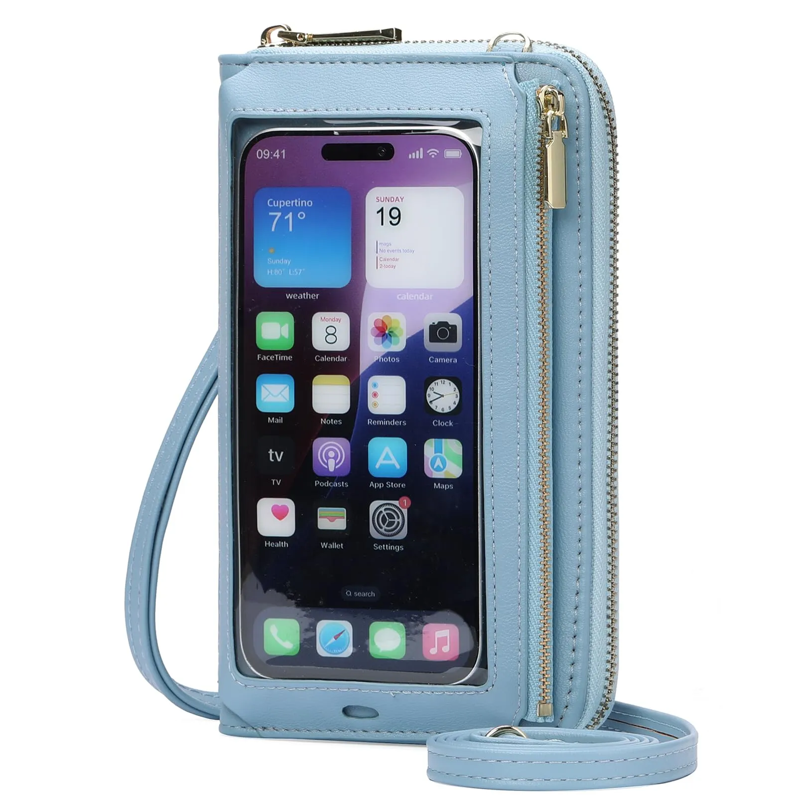 GOIACII Borsa a tracolla per telefono da donna, portafoglio da viaggio con touch screen, A03-azzurro - immagine 1