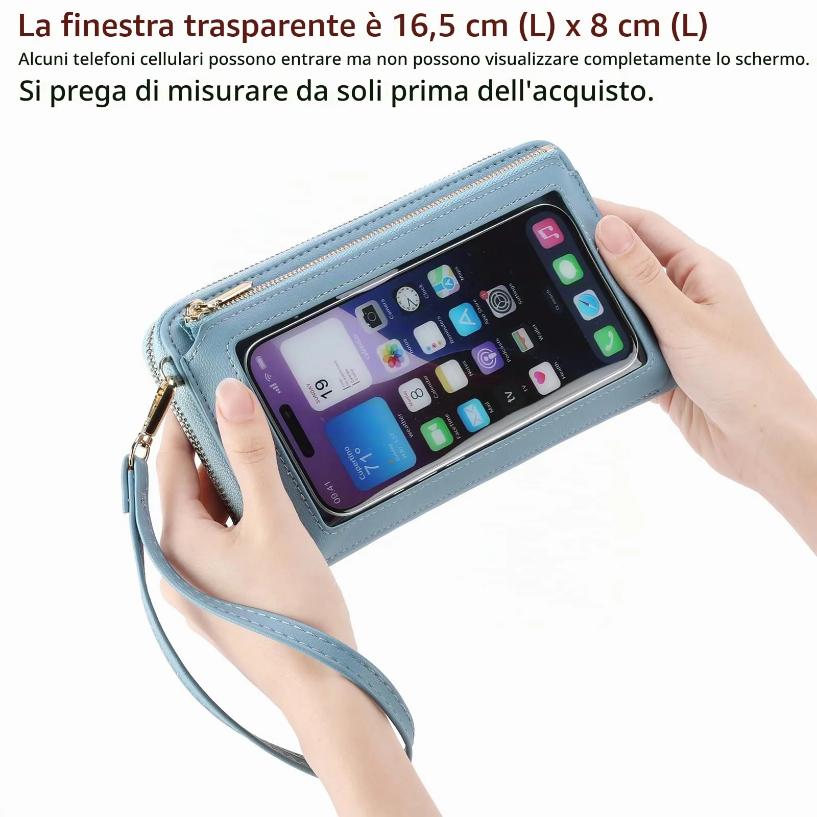 GOIACII Borsa a tracolla per telefono da donna, portafoglio da viaggio con touch screen, A03-azzurro - immagine 2