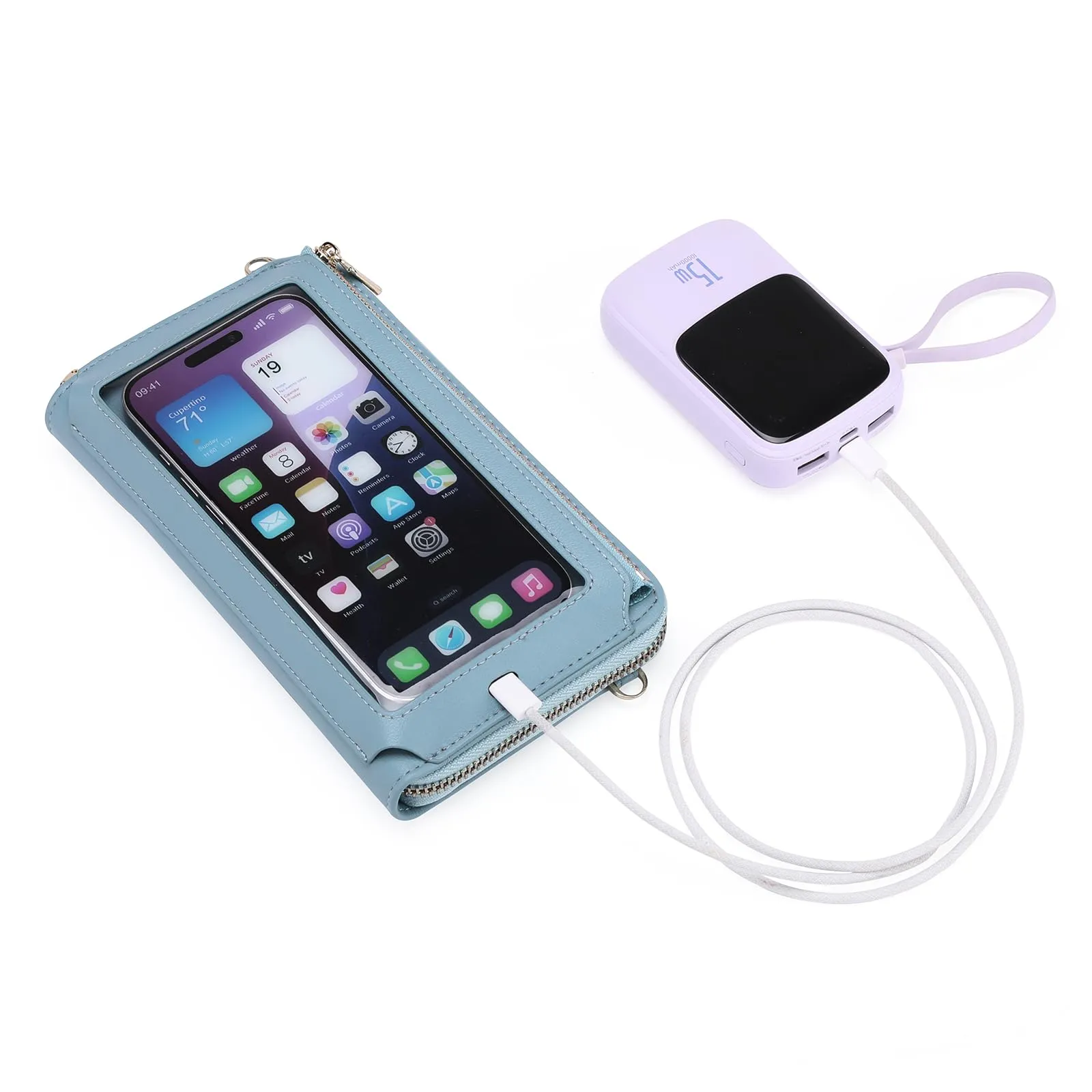 GOIACII Borsa a tracolla per telefono da donna, portafoglio da viaggio con touch screen, A03-azzurro - immagine 3